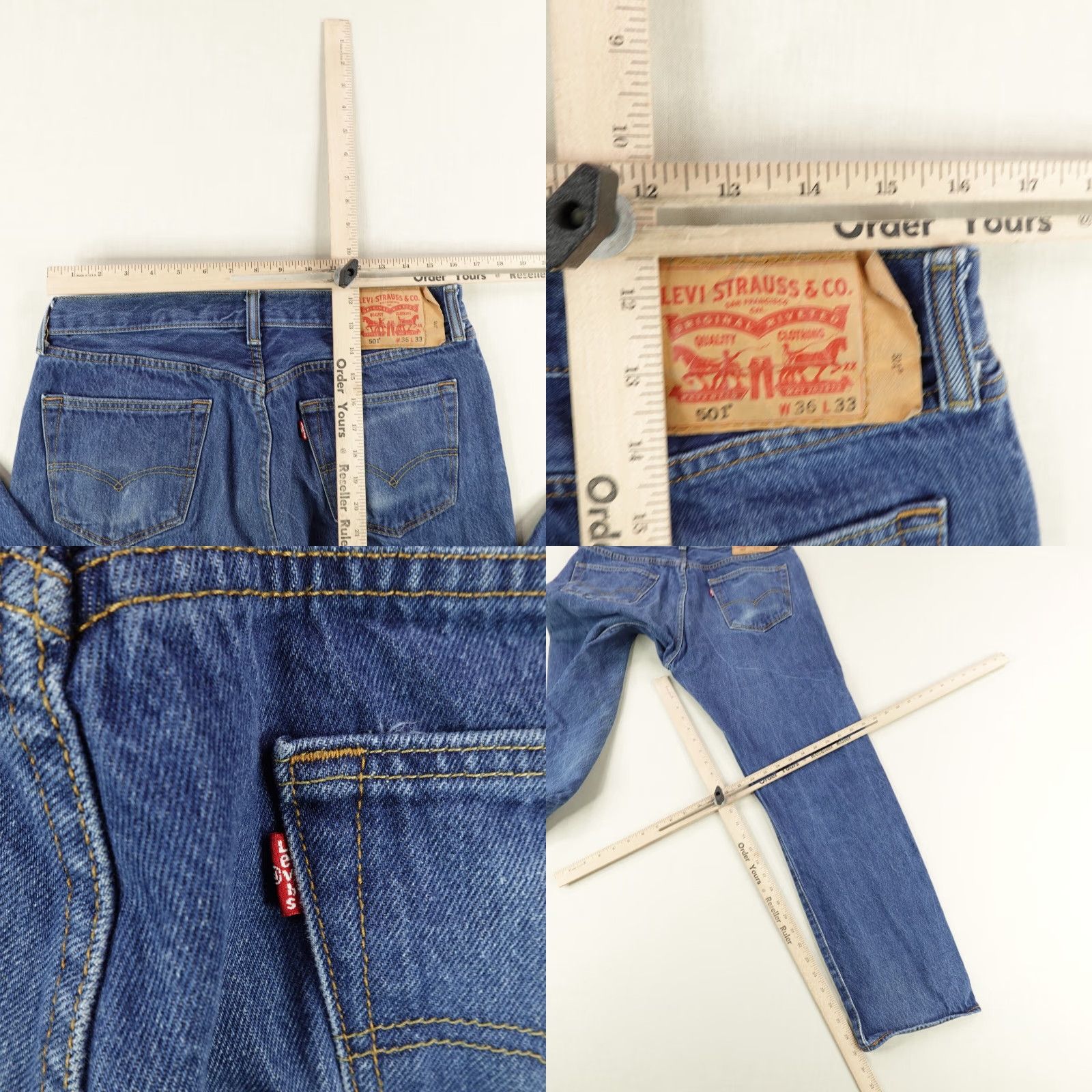 Levi's Levi's 501 Jeans Mens 36x33 Blue Denim Button Fly Straight Regular Waist 36 Inseam 29 Color: Blue Pattern: Solid Size US 33 - 8 Thumbnail