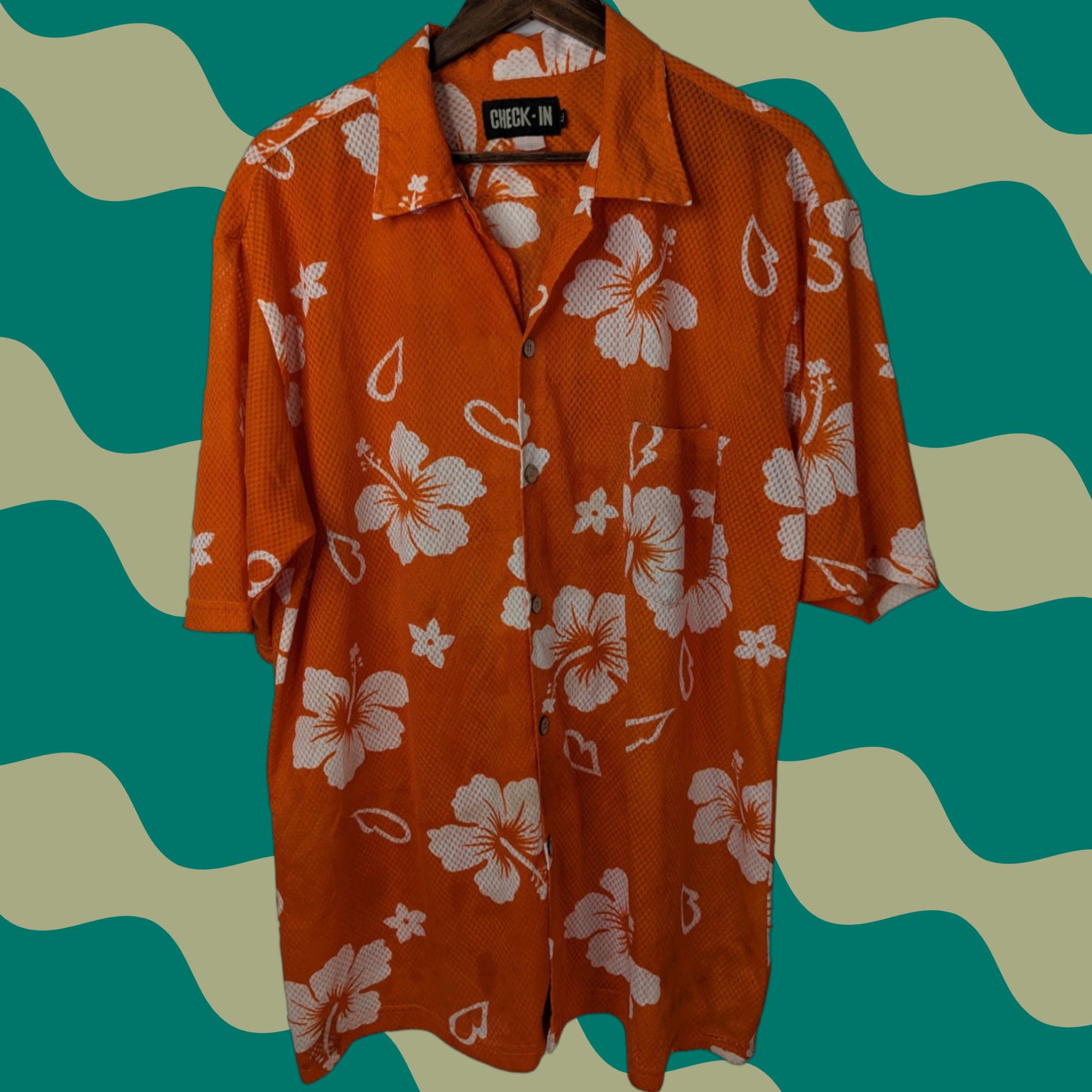 Vintage VINTAGE Check-In Men's Shirt Hawaiian Button-Up Orange XL Size US L / EU 52-54 / 3 - 1 Thumbnail