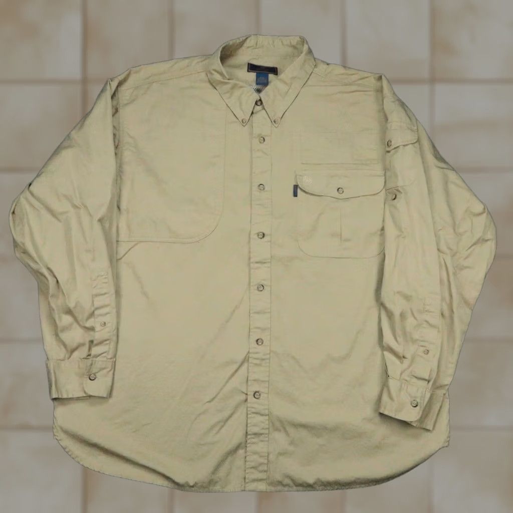 Vintage Beretta Shirt Mens 3XL Beige Long Sleeve Button-Up Collared Pockets Cotton Casual Business Travel Shirt Mens Beige 3XL Size US XXL / EU 58 / 5 - 1 Thumbnail
