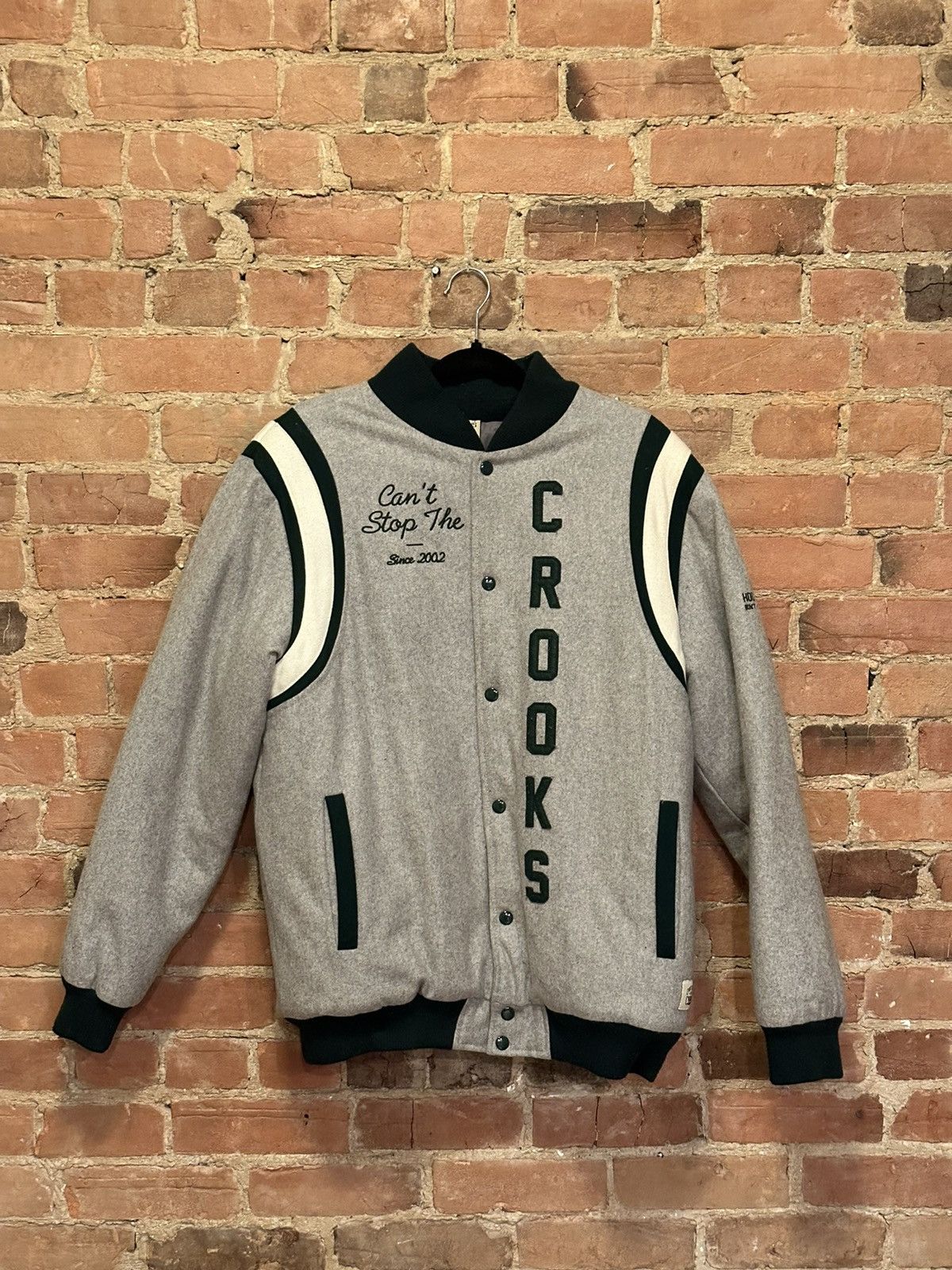 image of Vintage Grey / Green Varsity Bomber, Men's (Size XL)