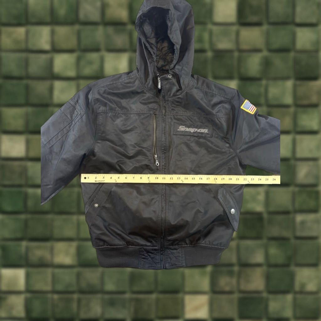 Vintage Snap-On Men's Black Hooded Work Jacket Canvas with American Flag Patch M Jacket Mens Black Canvas Hooded Work Jacket with Flag Patch Size US M / EU 48-50 / 2 - 1 Thumbnail