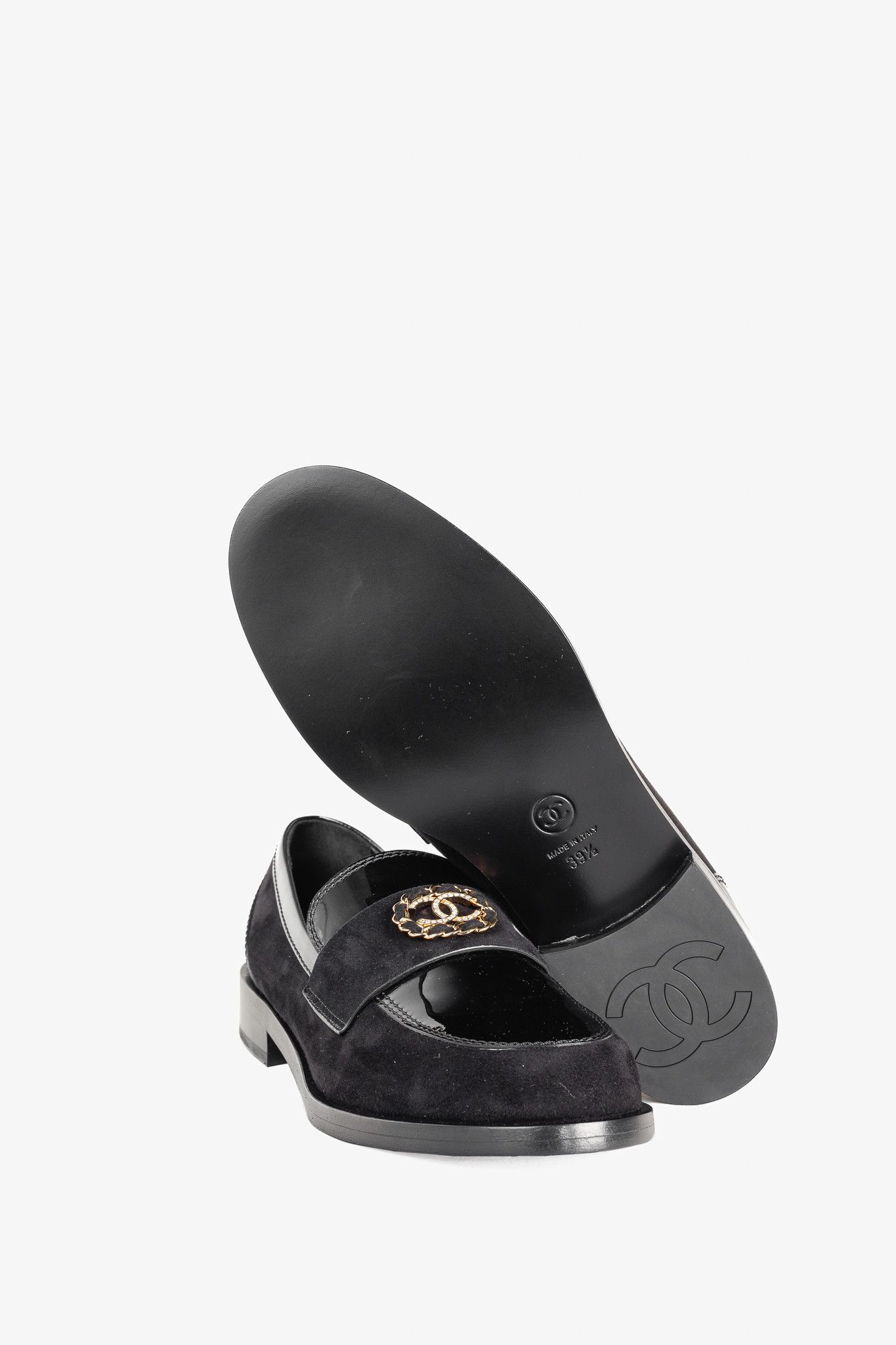 Chanel Chanel 22K Black Patent and Suede Crystal-CC Loafers Size US 8.5 / IT 38.5 - 5 Thumbnail
