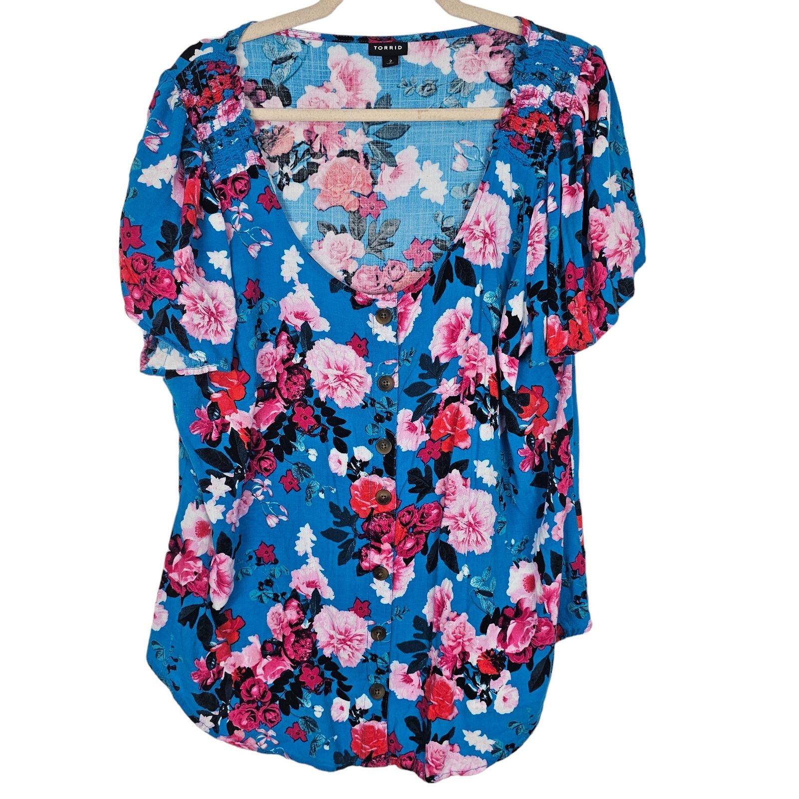 Torrid Torrid Womens Floral Button Top Plus Sz 2X Smocked Shoulders Size XXL / US 16-18 / IT 52-54 - 2 Thumbnail