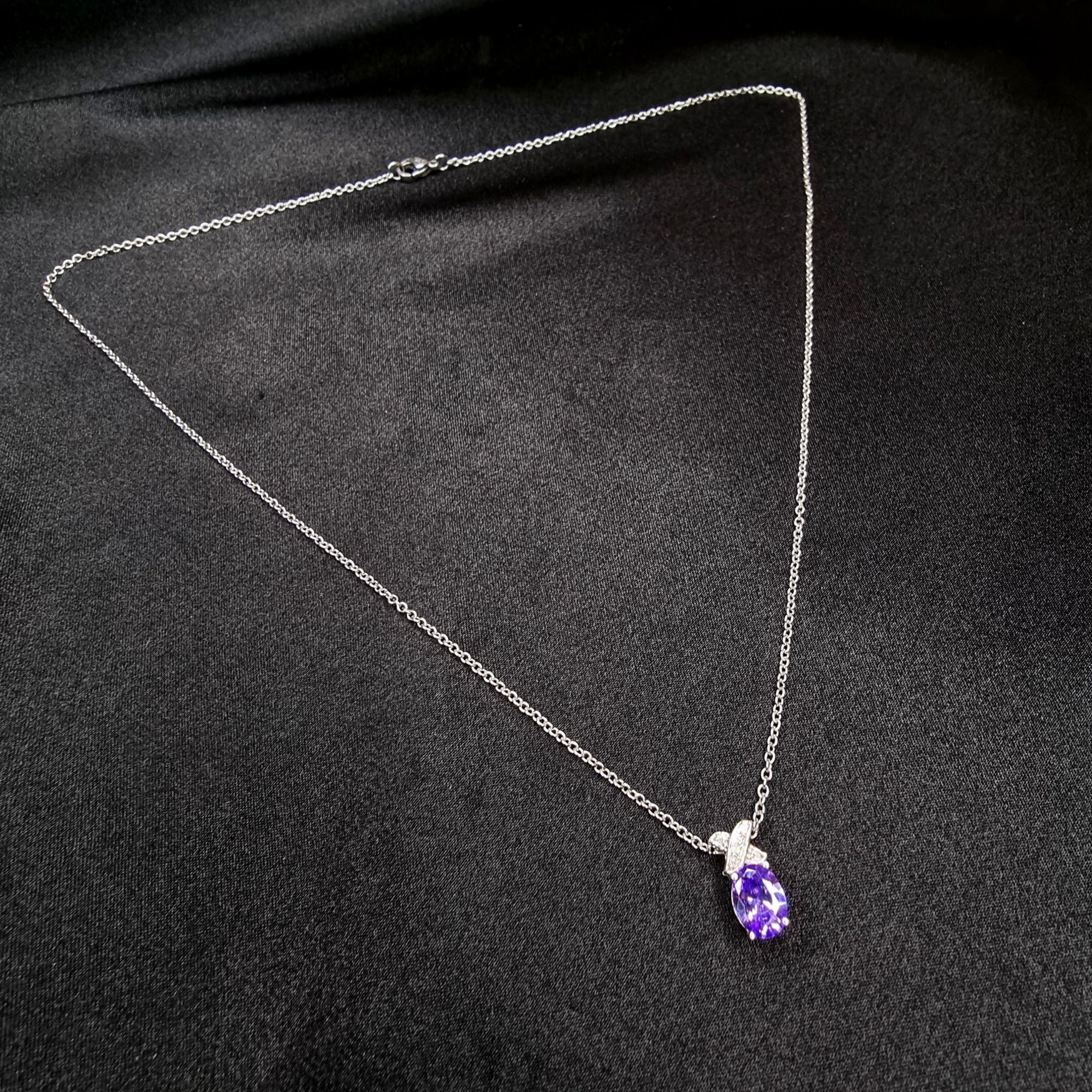 Vintage STS Signed 925 Sterling Silver Amethyst Pendant Necklace Size ONE SIZE - 2 Thumbnail