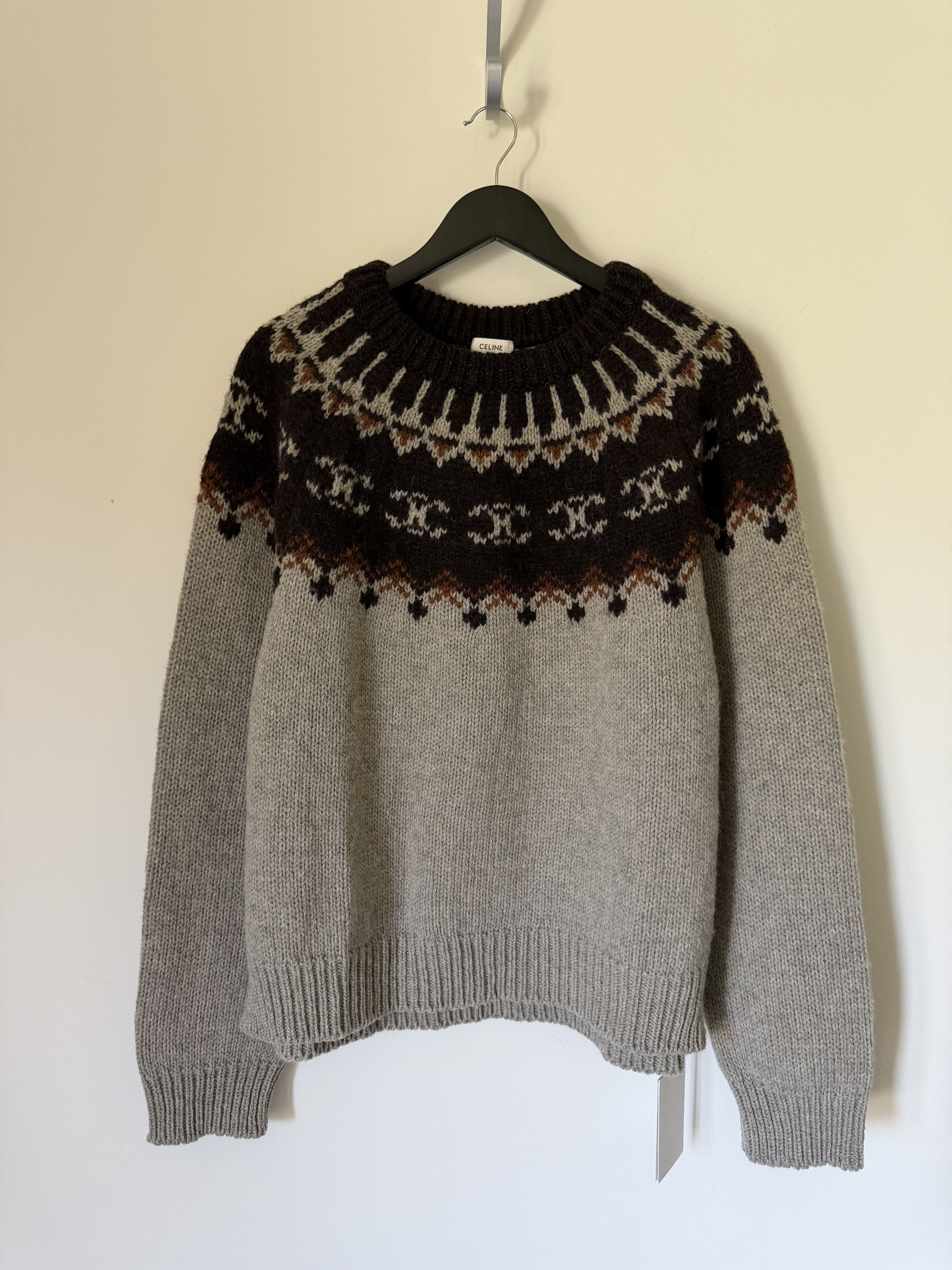 Celine Celine Fair Isle Wool Sweater in Gray Size US XL / EU 56 / 4 - 1 Thumbnail