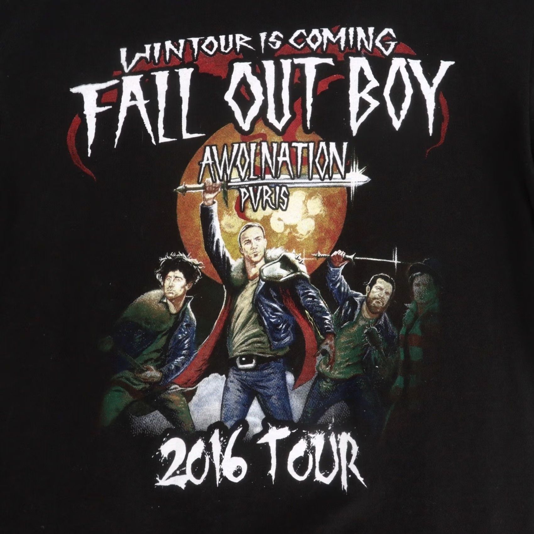 Vintage Fall Out Boy Awolnation Adult Medium Concert Tour 2016 Band Tee Short Sleeve Shirt Men M Black Womens Mens Size US 31 - 2 Thumbnail