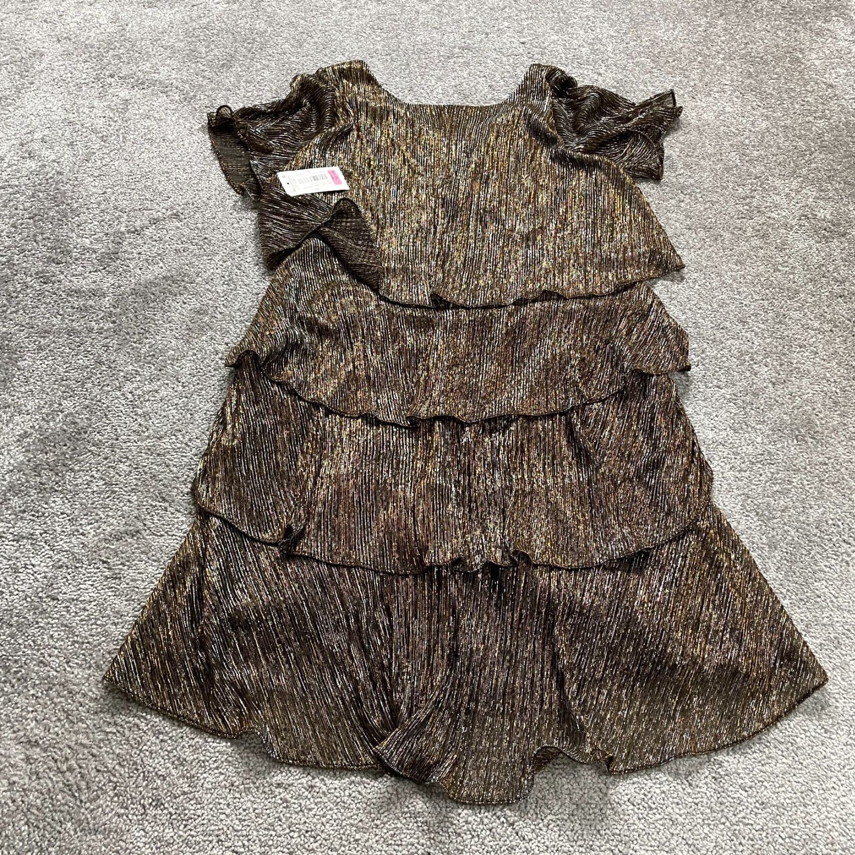 Vintage Ignite Evenings Shift Dress Womens 10 Midi Brown Short Sleeve Layered Knit Polyester Rayon Spandex NWT New Vintage: No Size 32" / US 10 / IT 46 - 2 Thumbnail