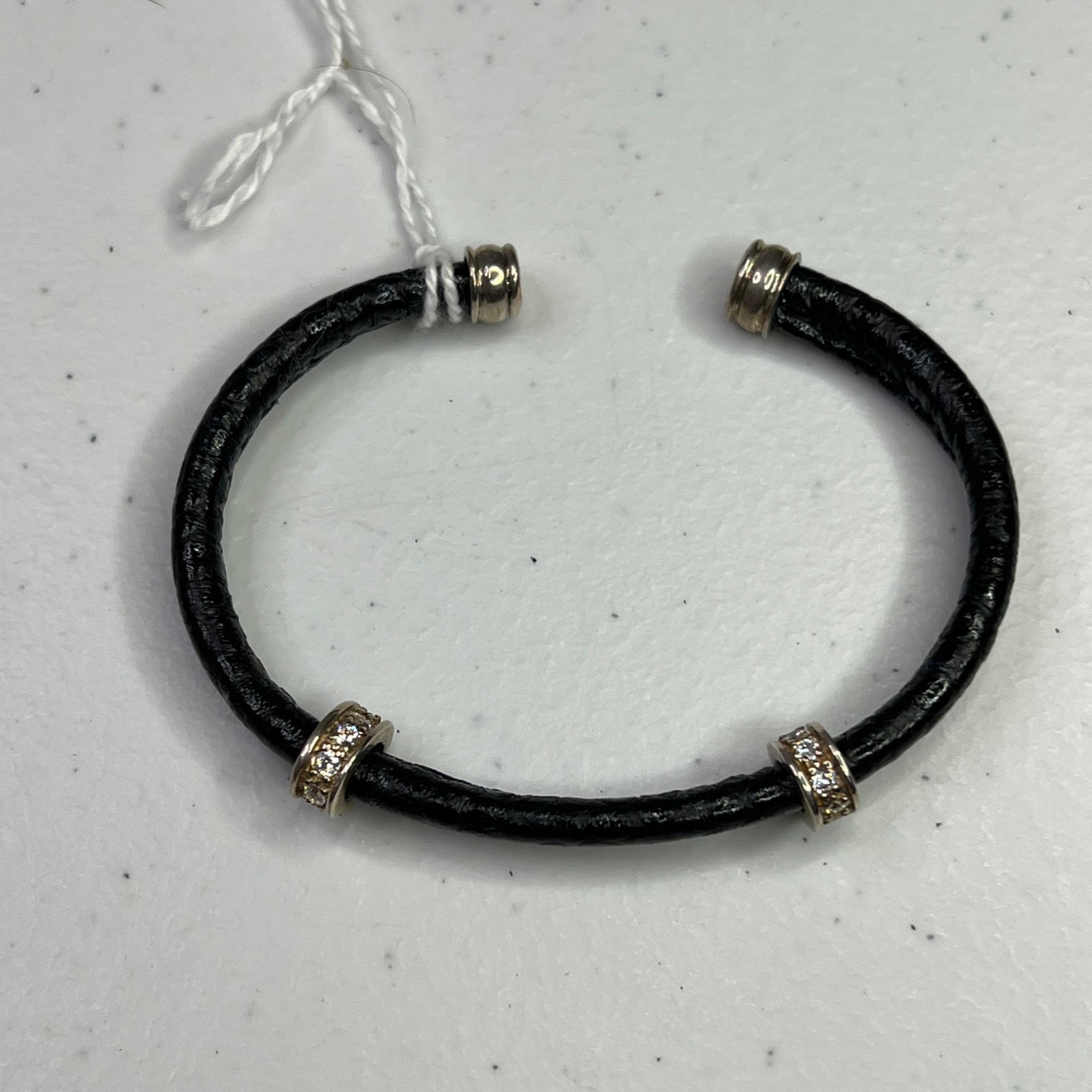 Designer Black Leather ESPO Cuff Bracelet With Rhinestone Accents Size ONE SIZE - 3 Thumbnail