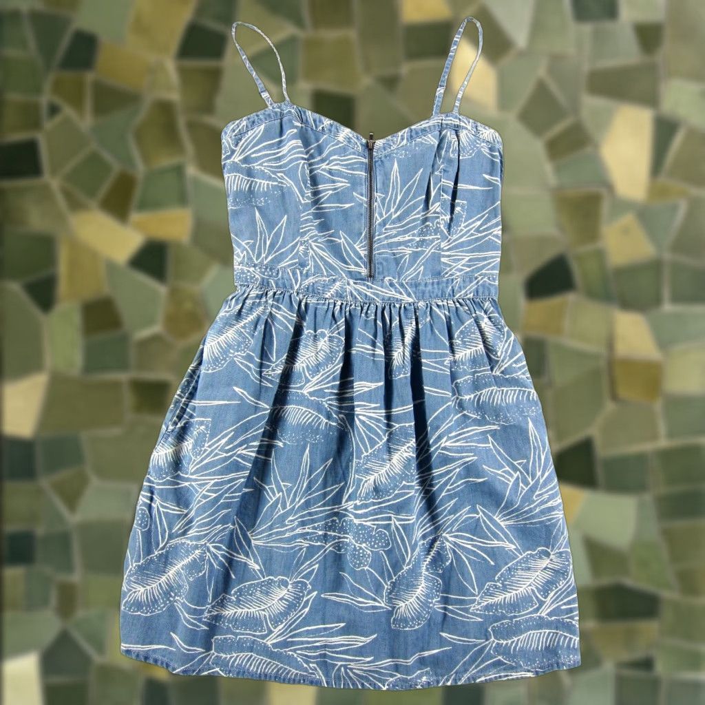 Vans VANS Blue White Floral Zip Front Spaghetti Strap Pocket Mini Sheath Dress Small Size S / US 4 / IT 40 - 1 Thumbnail