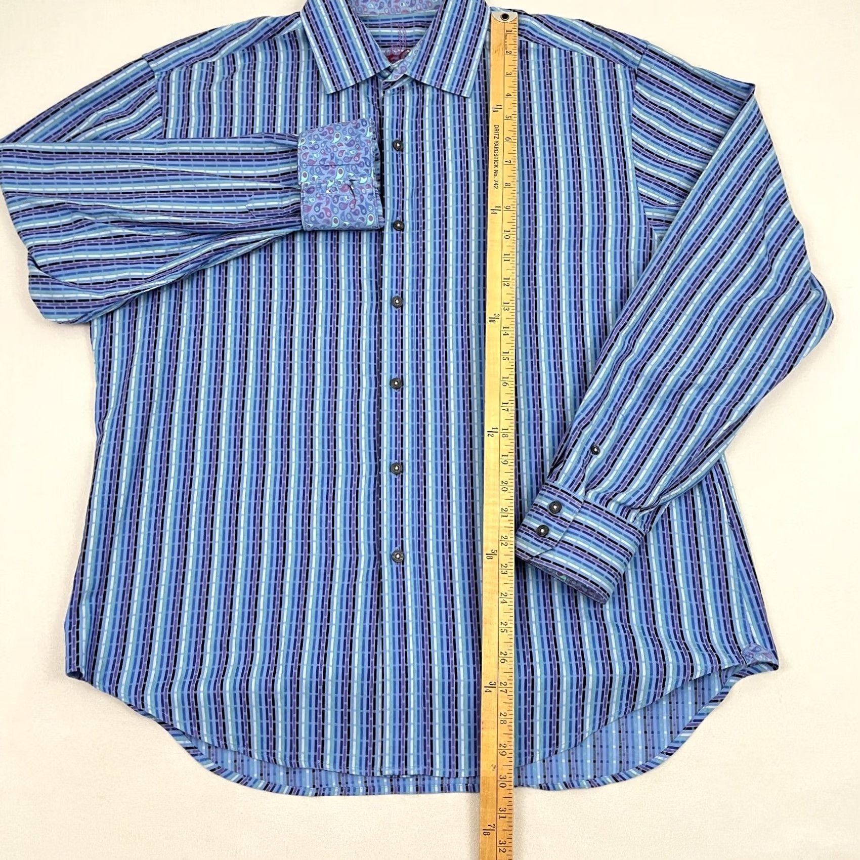 Robert Graham Robert Graham Shirt Mens XL Striped Contrast Paisley Flip Cuff Button Up Preppy Size US XL / EU 56 / 4 - 4 Thumbnail