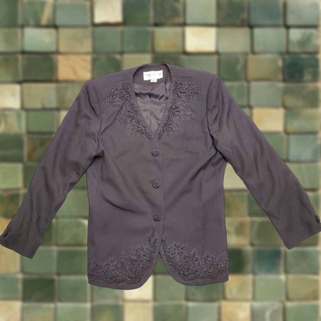 Vintage VINTAGE John Meyer Blazer Womens 12 Petite Black 100% Wool Beaded Accents Button Jacket Size XL / US 12-14 / IT 48-50 - 1 Thumbnail