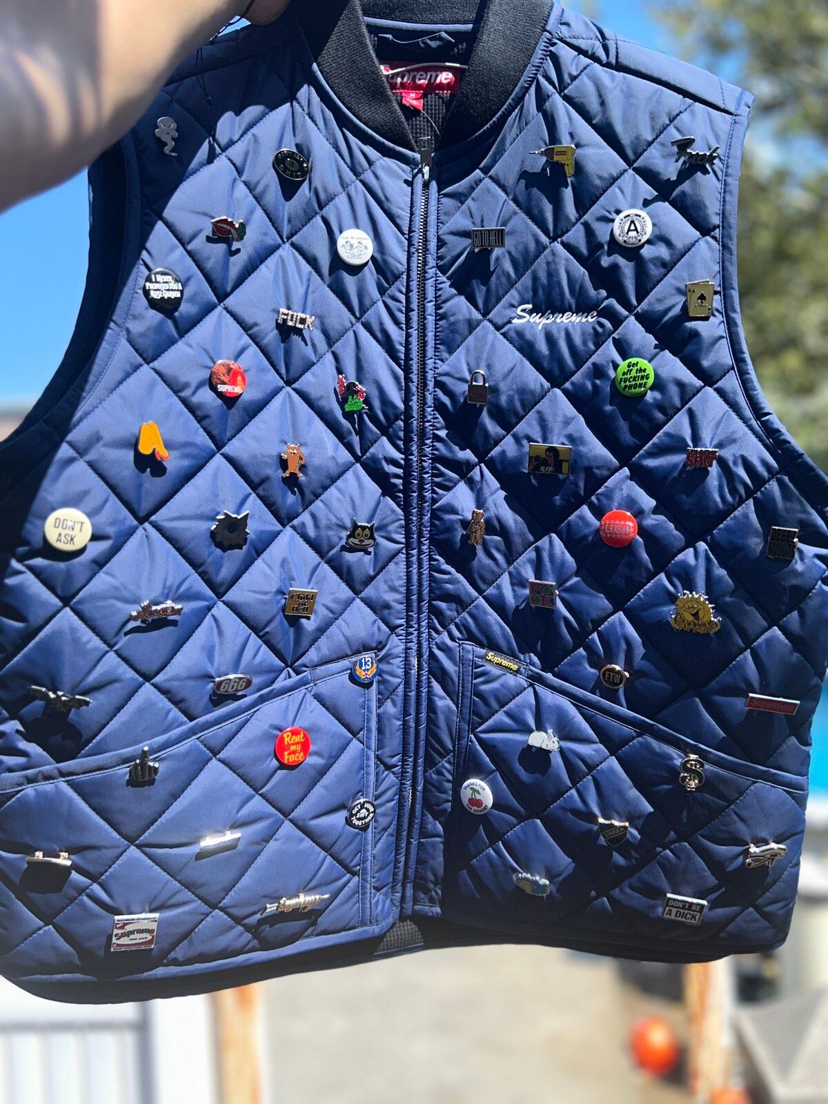 Supreme Supreme pins quilted blue work vest | Grailed