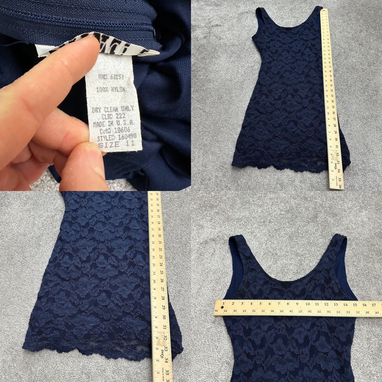 Vintage Rampage Dress Womens Lace Bodycon Vintage 11 Blue Sleeveless Nylon Scoop Neck Zipper Knee Length Lined Pattern Solid Size L / US 10 / IT 46 - 8 Thumbnail