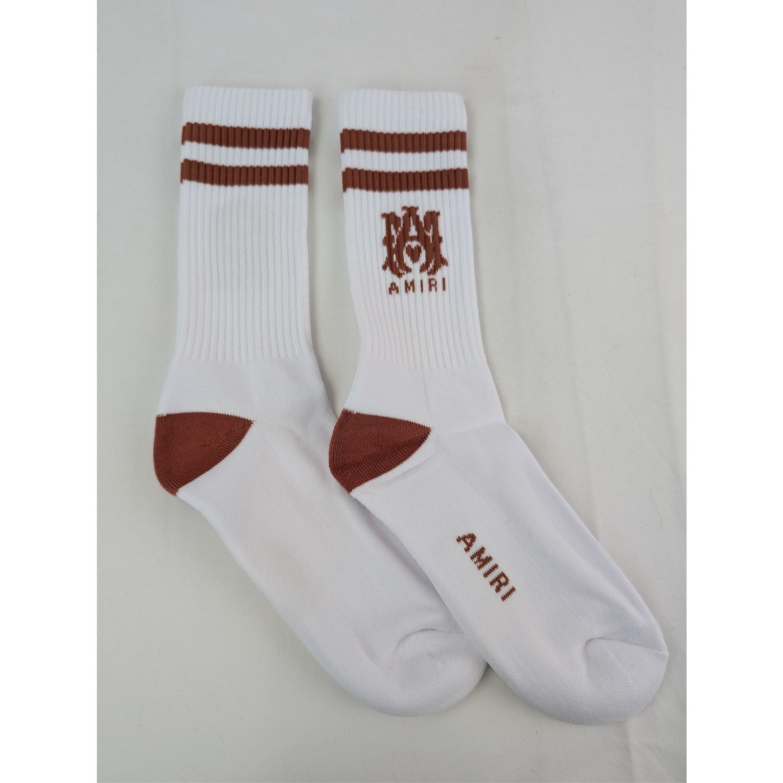 Amiri o1rshd1 Size: 45-46 / MA Stripe Socks in White / Cork Size ONE SIZE - 1 Thumbnail