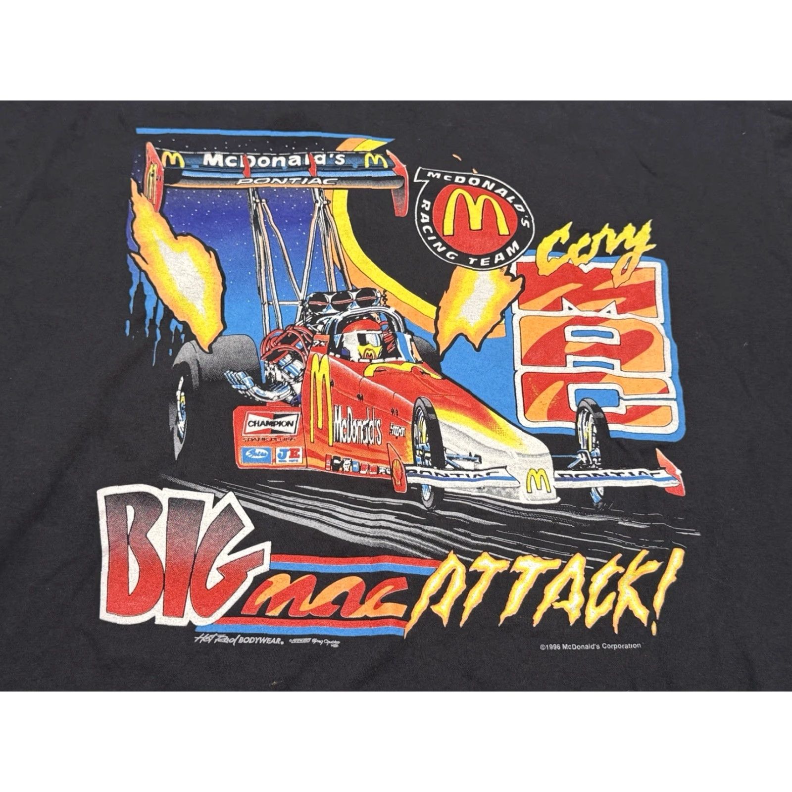 Vintage VINTAGE Kudzu McDonald's Racing Big Mac Attack 2X T-Shirt Men Black Graphic Print 90s Size US XXL / EU 58 / 5 - 2 Thumbnail
