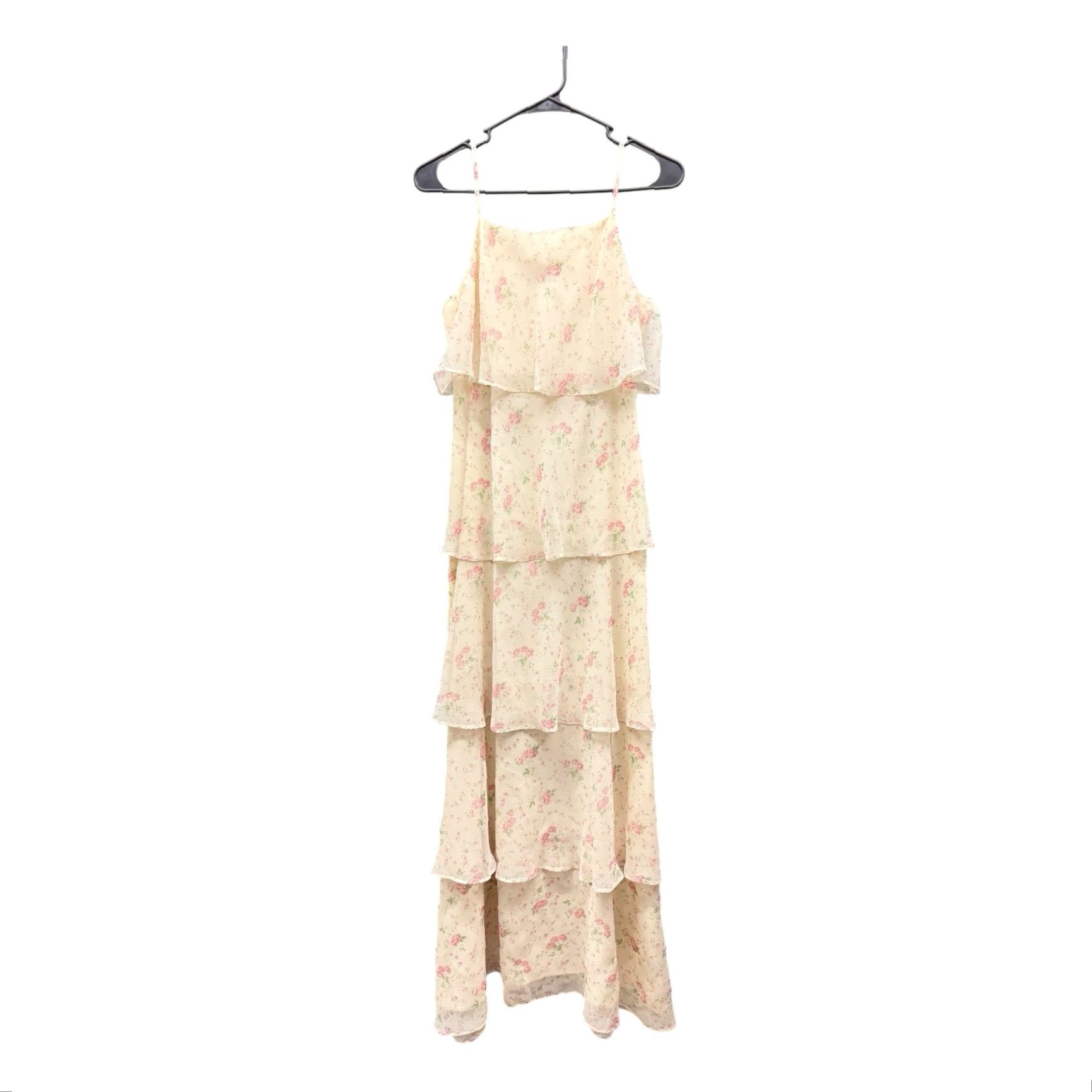 Vintage VINTAGE Lisette Maxi Dress Women 70s Bohemian Ruffle Tiered Floral Ivory Square Neck Sleeveless Zip 7 Size M / US 6-8 / IT 42-44 - 2 Thumbnail
