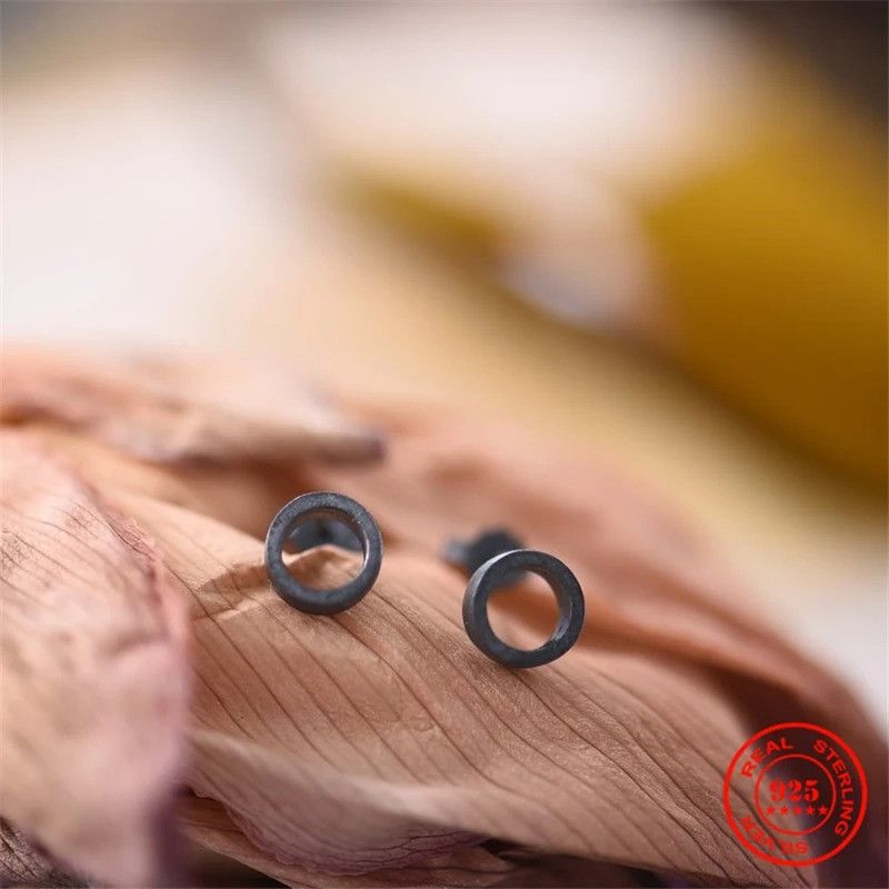Jewelry Hollow Round Stud Earrings 925 Sterling Ear Charms Gift Size ONE SIZE - 2 Thumbnail