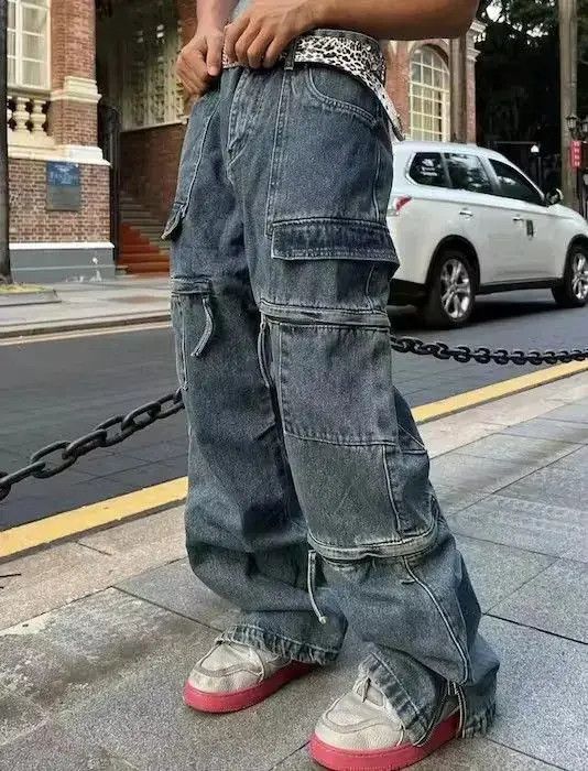 Japanese Brand Y2k Baggy Cargo Pants Denim Baggy Jeans Trousers Size US 32 / EU 48 - 2 Thumbnail