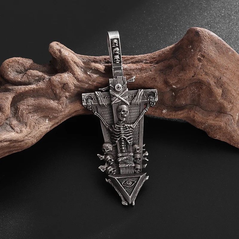 Jewelry Retro Cross Skull God's Eye Pendant Necklace Size ONE SIZE - 2 Thumbnail