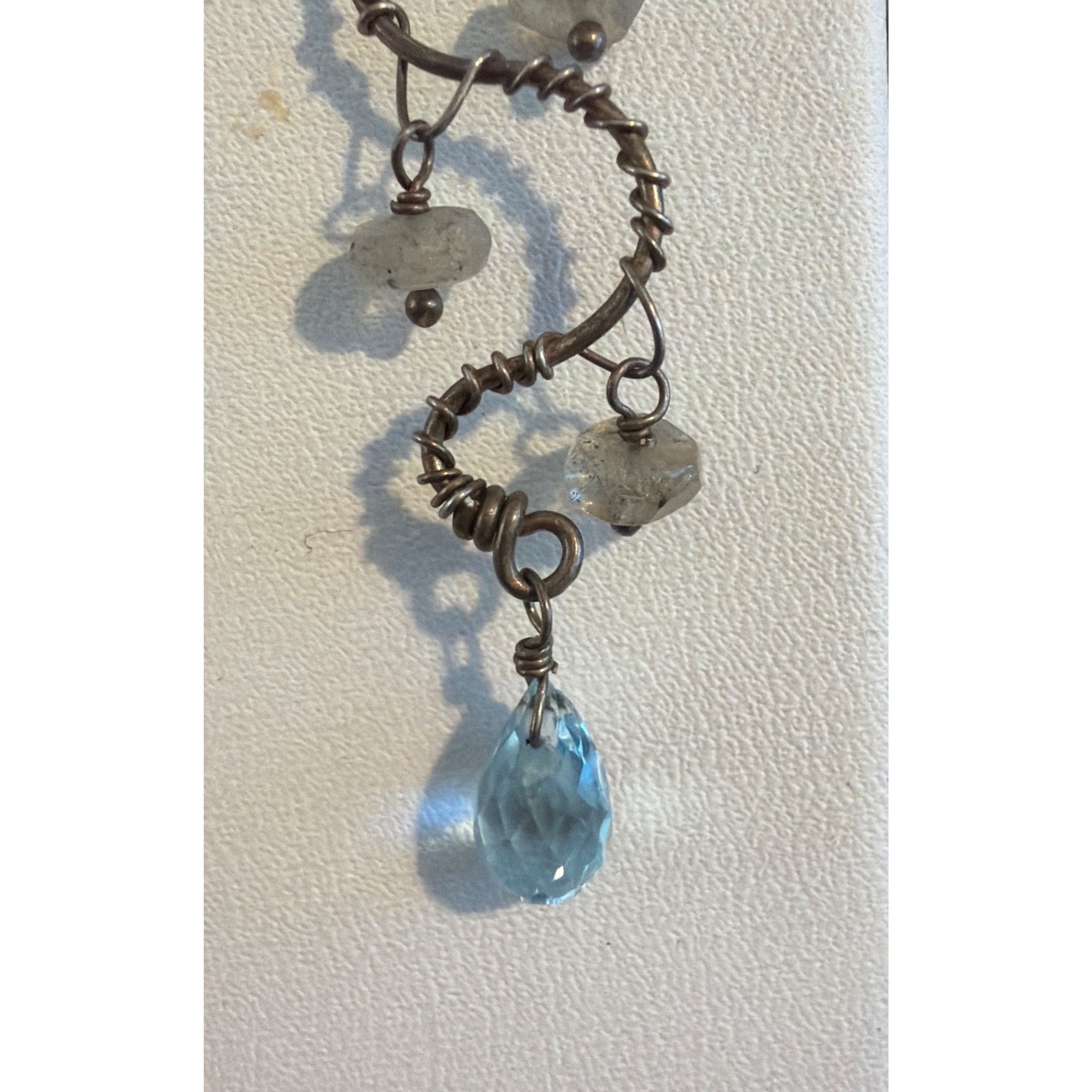 Other Vintage Sterling Silver Spiral Wavy Dangle Earrings Blue Fac Size ONE SIZE - 3 Thumbnail