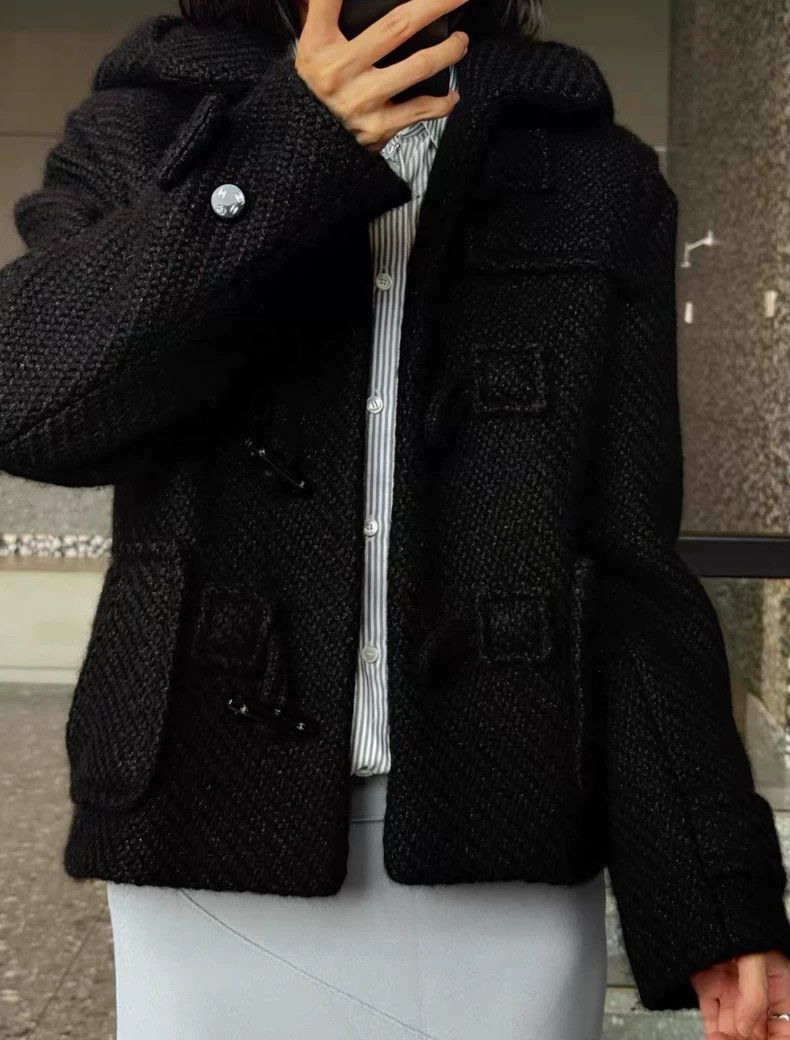 Chanel Chanel Black ox horn buckle hooded college tweed coat Size XXS / US 00 / IT 34 - 8 Thumbnail