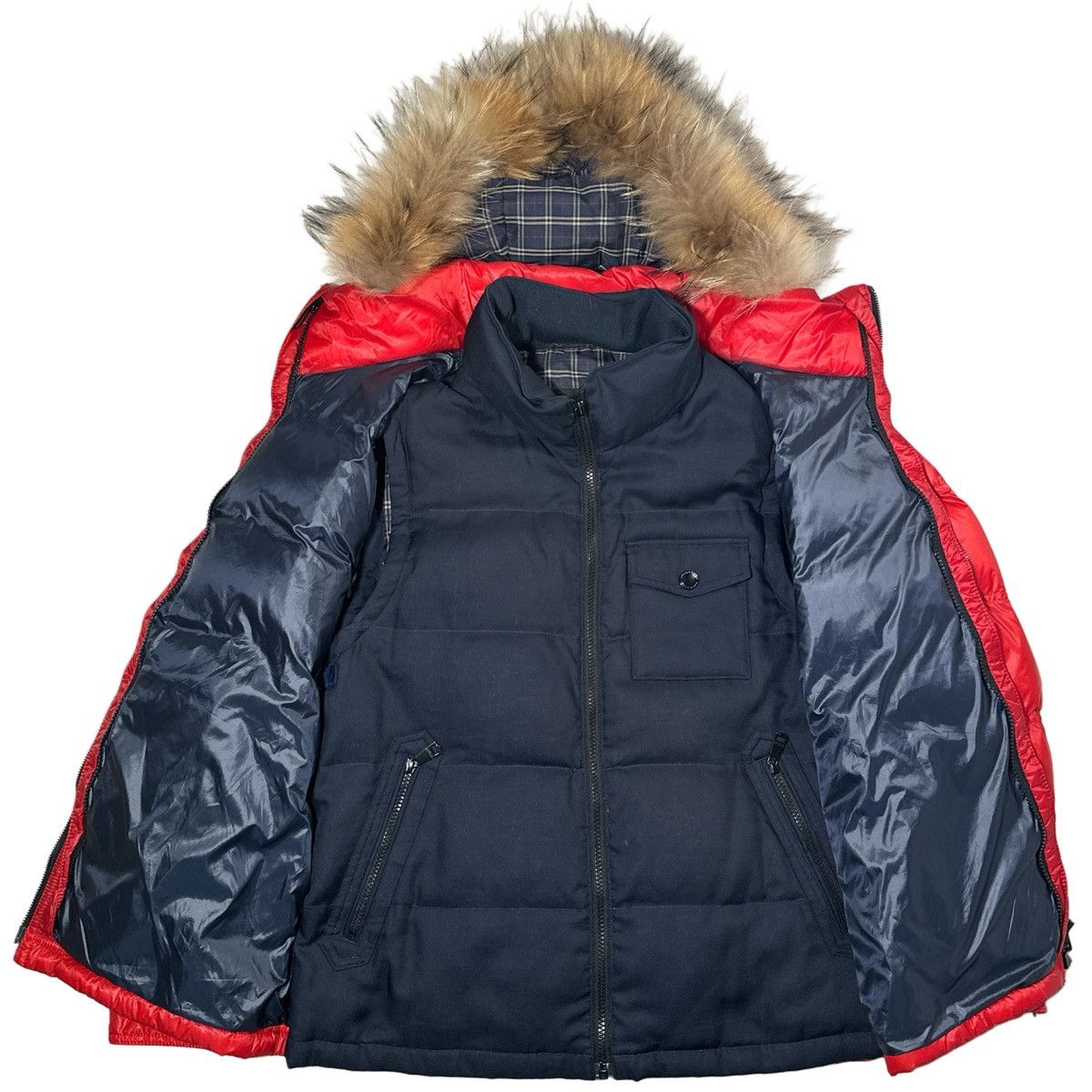 Burberry 00’s Burberry Black Label Fur Hood Down Puffer Jacket Size US XL / EU 56 / 4 - 2 Thumbnail