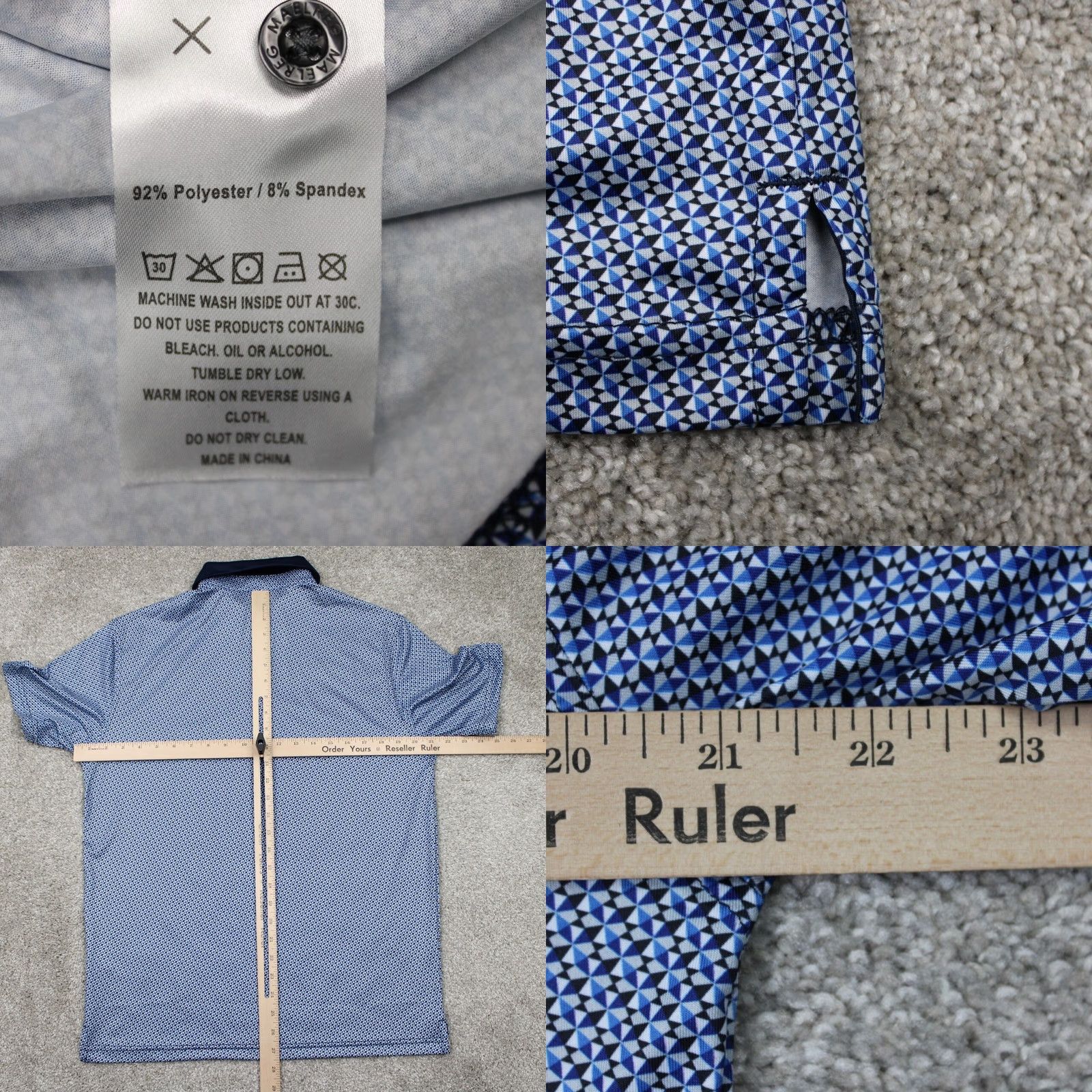 Vintage Maelreg Polo Shirt Mens Small Blue Geometric Stretch S/S Pullover Shirt/Pol o Size US S / EU 44-46 / 1 - 8 Thumbnail