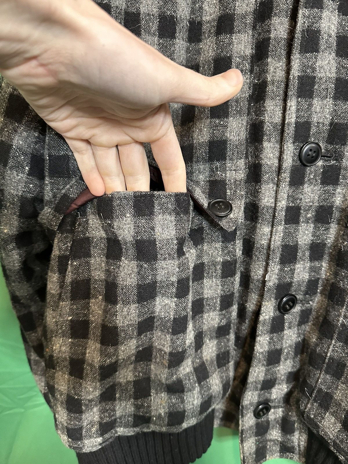 Designer 1970s vintage check cropped wool bomber / field jacket Size US XL / EU 56 / 4 - 4 Thumbnail