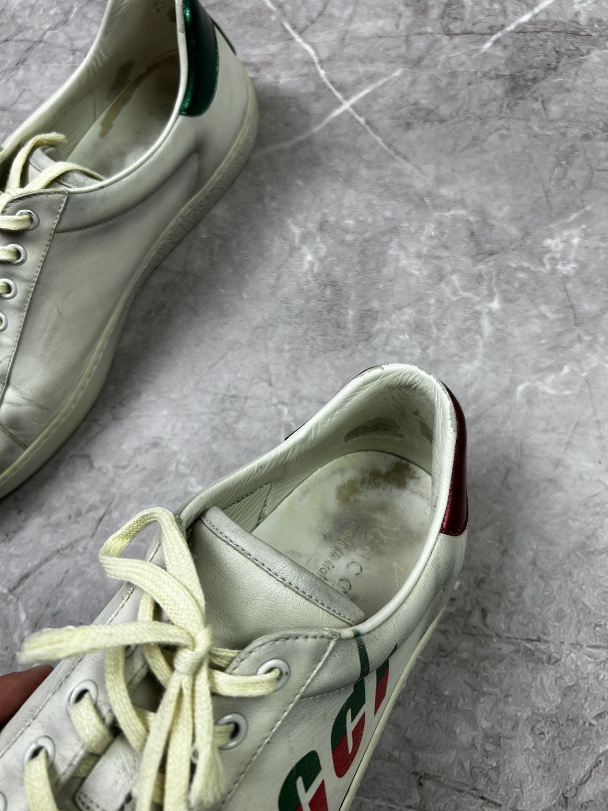 Designer Gucci Ace Blade Distressed Aged Lowtop sneakers Size US 10.5 / EU 43-44 - 16 Thumbnail