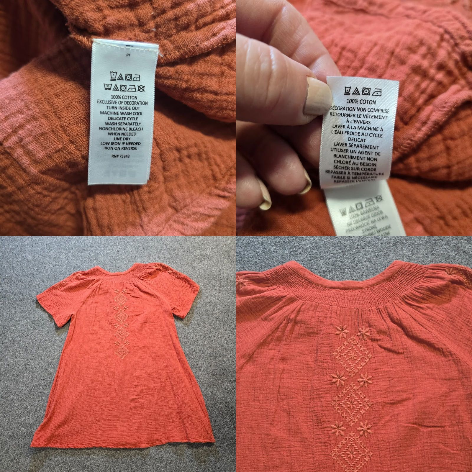 Lucky Brand Lucky Brand Dress Womens Size Large Orange Gauze Embroidered Peasant Boho Casual A-Line Short Dress Size L / US 10 / IT 46 - 8 Thumbnail