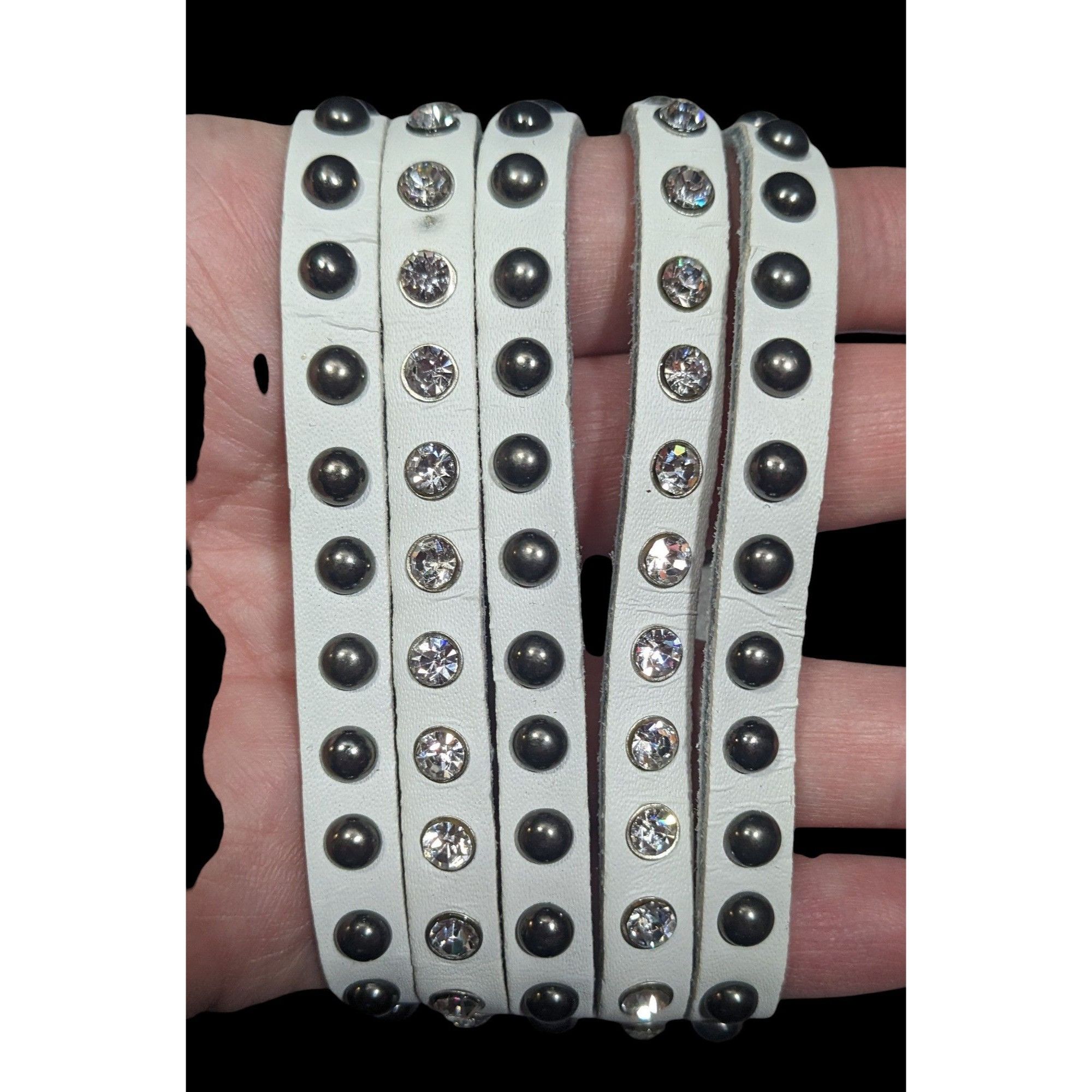 Other Alternative Glam Multilayer White Faux Leather Metal Rhinest Size ONE SIZE - 1 Thumbnail