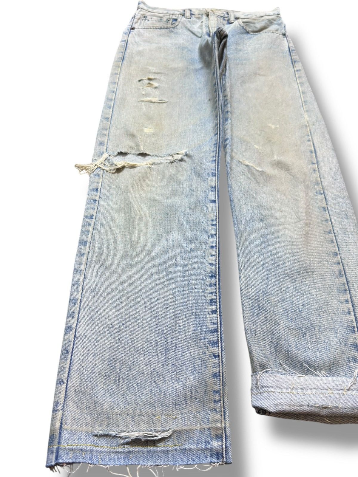 Levi's Vintage Clothing Vintage Levi’s 502 Selvedge Big E Faded Ripped Denim Size US 27 - 3 Thumbnail
