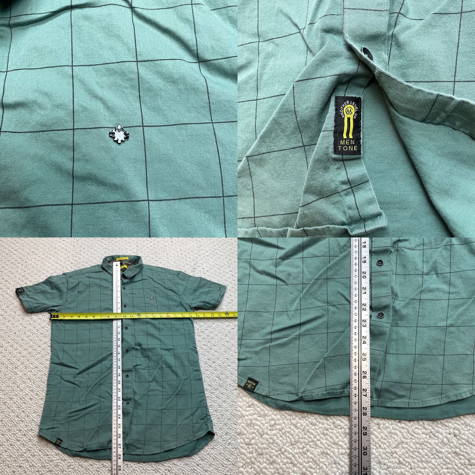 Vintage Mentone Shirt Mens L Green Check Slim Fit (Measures Like L) Size US L / EU 52-54 / 3 - 8 Thumbnail