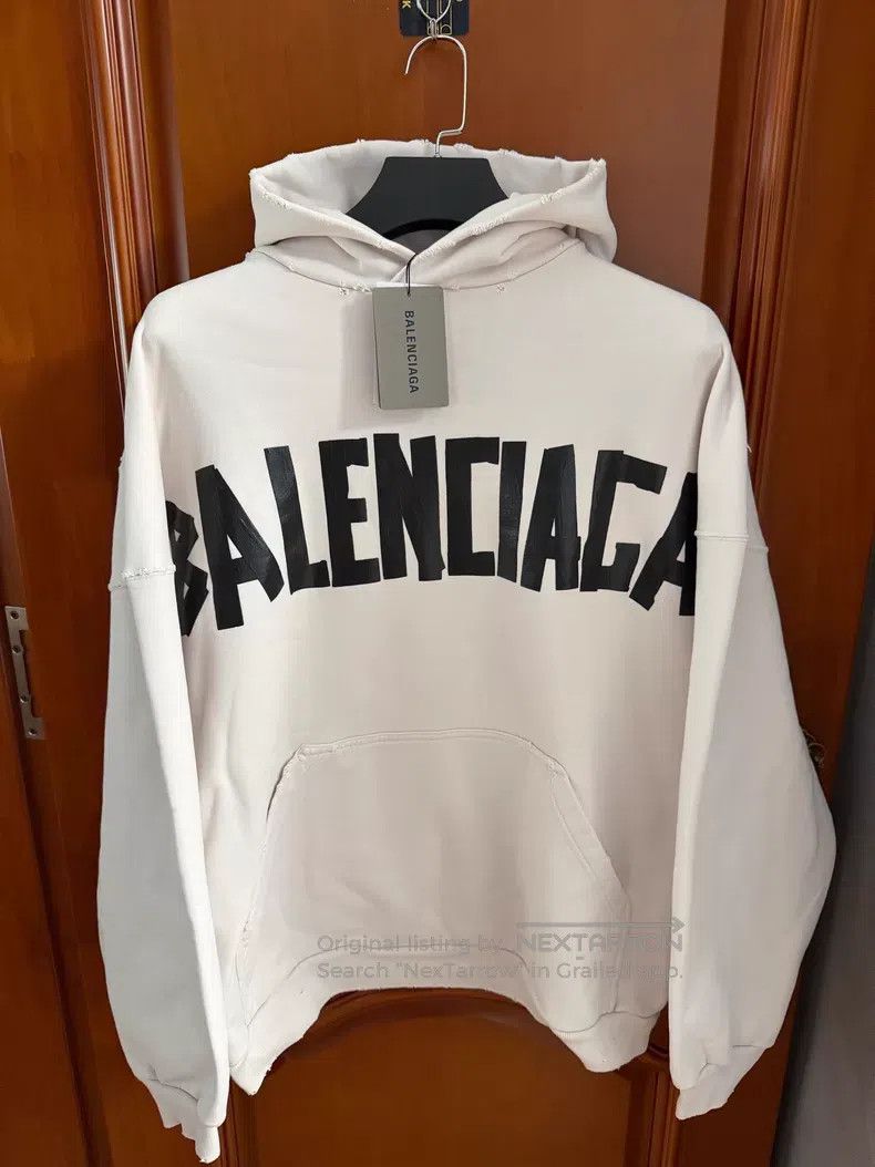 Balenciaga Balenciaga Beige Tape Hooded Sweatshirt Size US M / EU 48-50 / 2 - 1 Thumbnail
