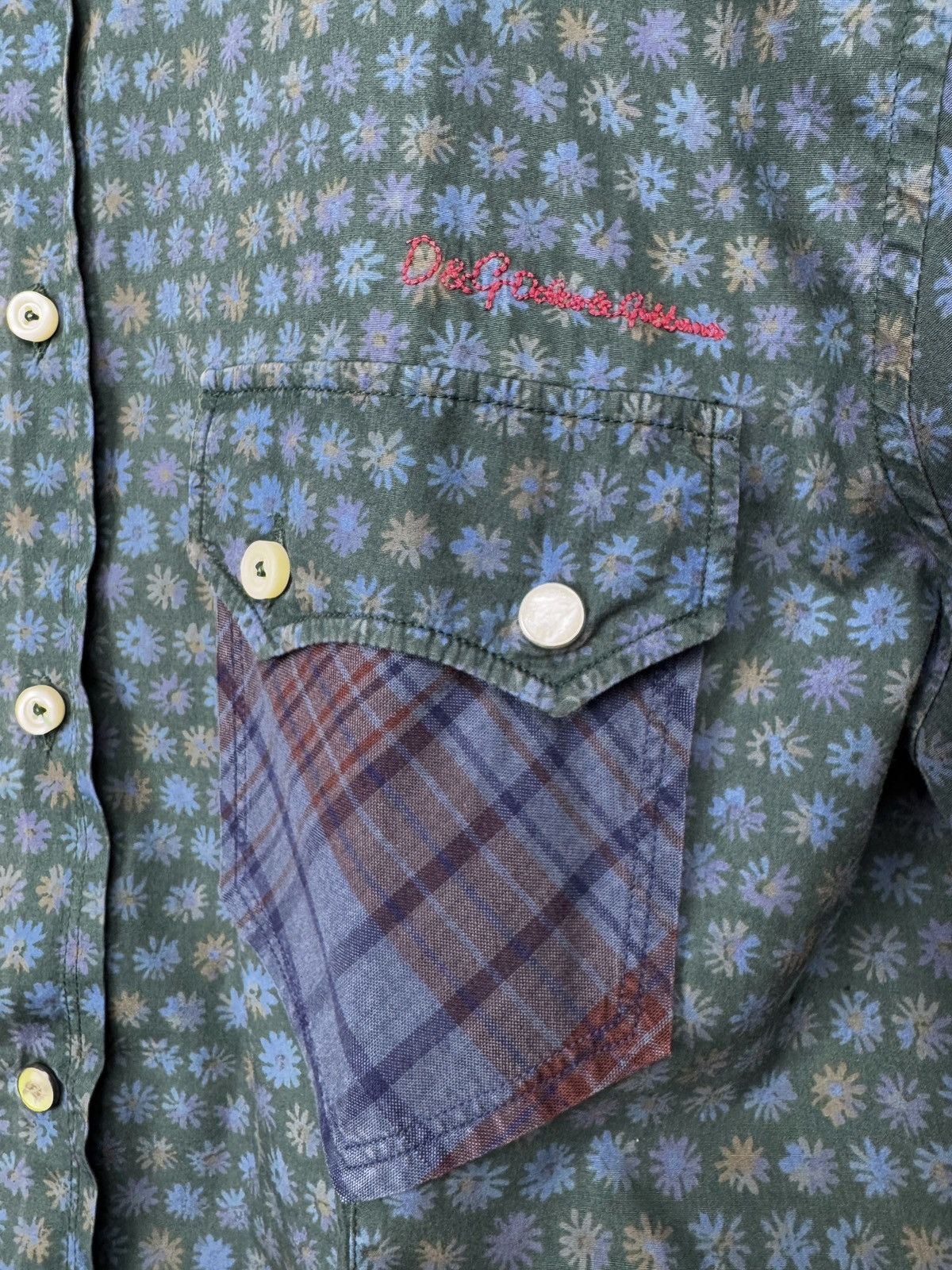 Dolce & Gabbana Dolce Gabbana D&G SS Shirt Dark Green Blue Floral Cotton 54 Size US L / EU 52-54 / 3 - 8 Thumbnail