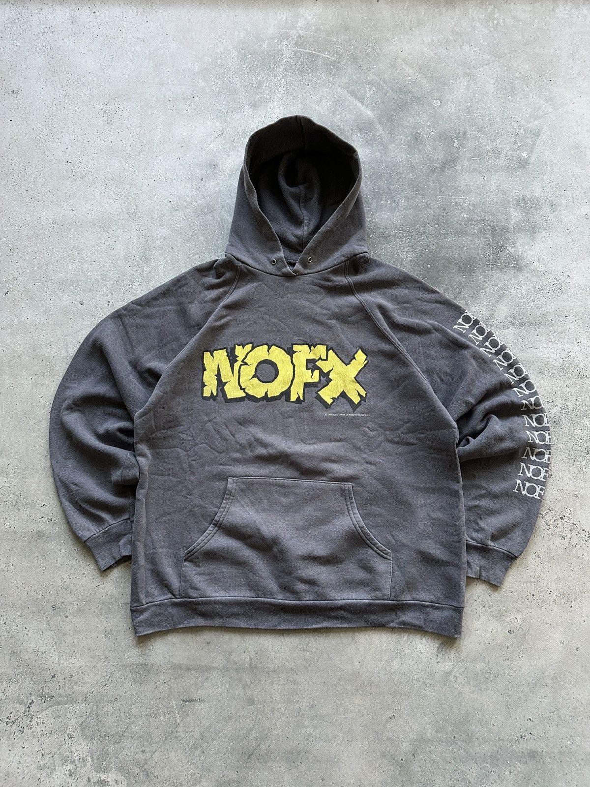 image of Band Tees x Rock Band Vintage 1995 Nofx Punk In Drublic World Tour Hoodie in Grey, Men's (Size XL)