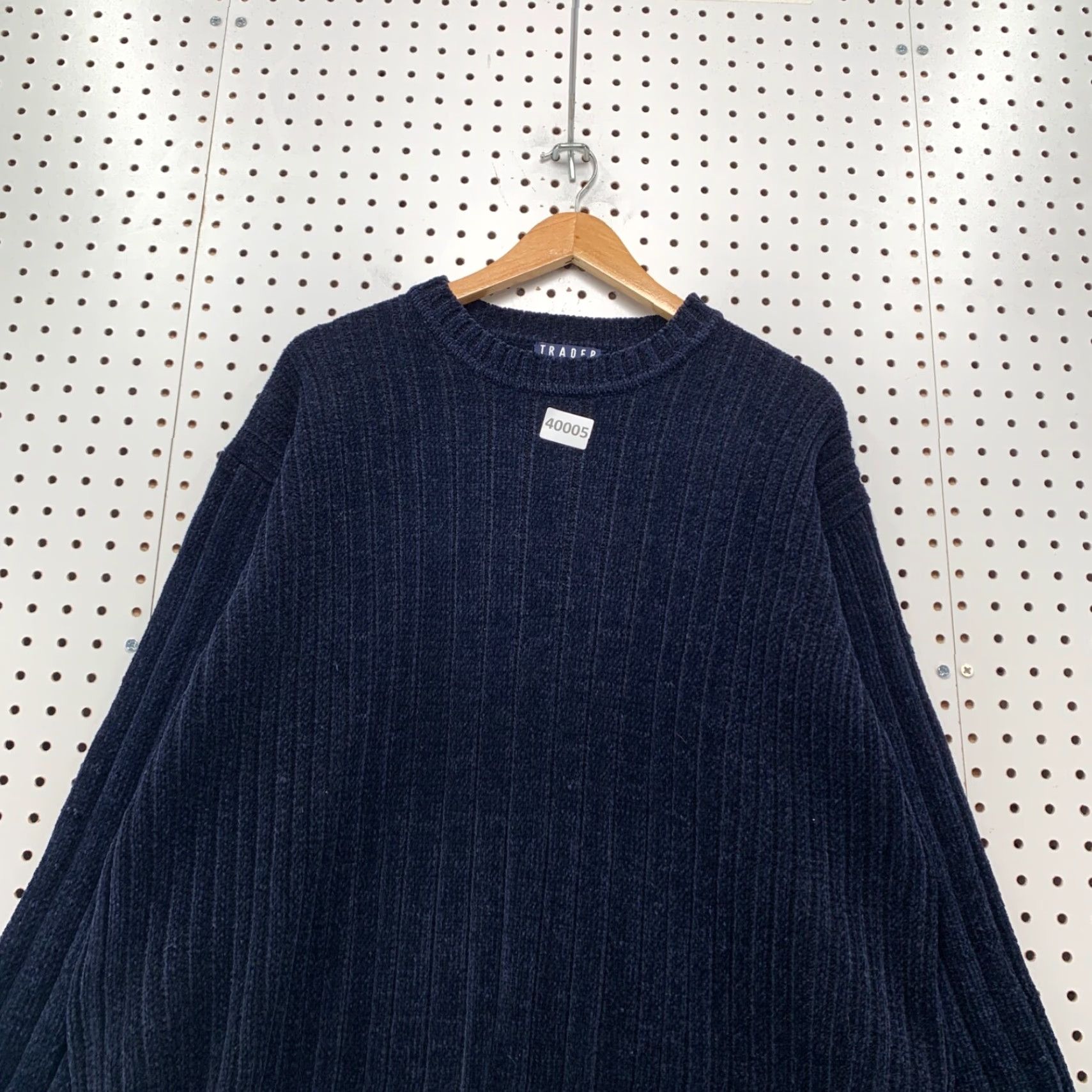 Vintage VTG Trader Bay Knit Ribbed Sweater Mens Large Navy Blue Made USA 24x27.5 Crew Neck Pullover Vintage USA Theme Mens Knit Top Size US L / EU 52-54 / 3 - 6 Thumbnail