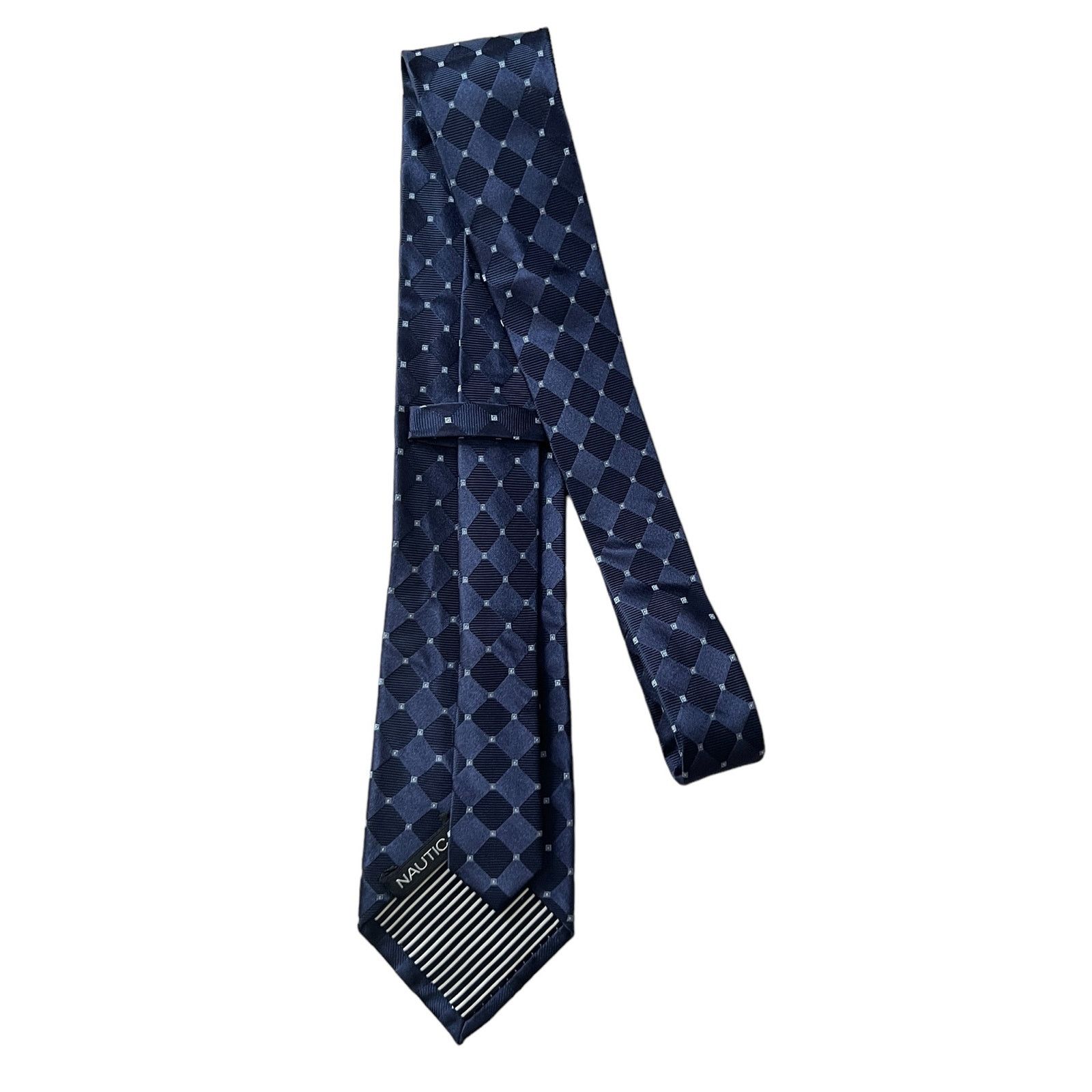 Nautica Nautica Navy Blue Diamond Square Geometric Lattice Silk Tie Size ONE SIZE - 4 Thumbnail