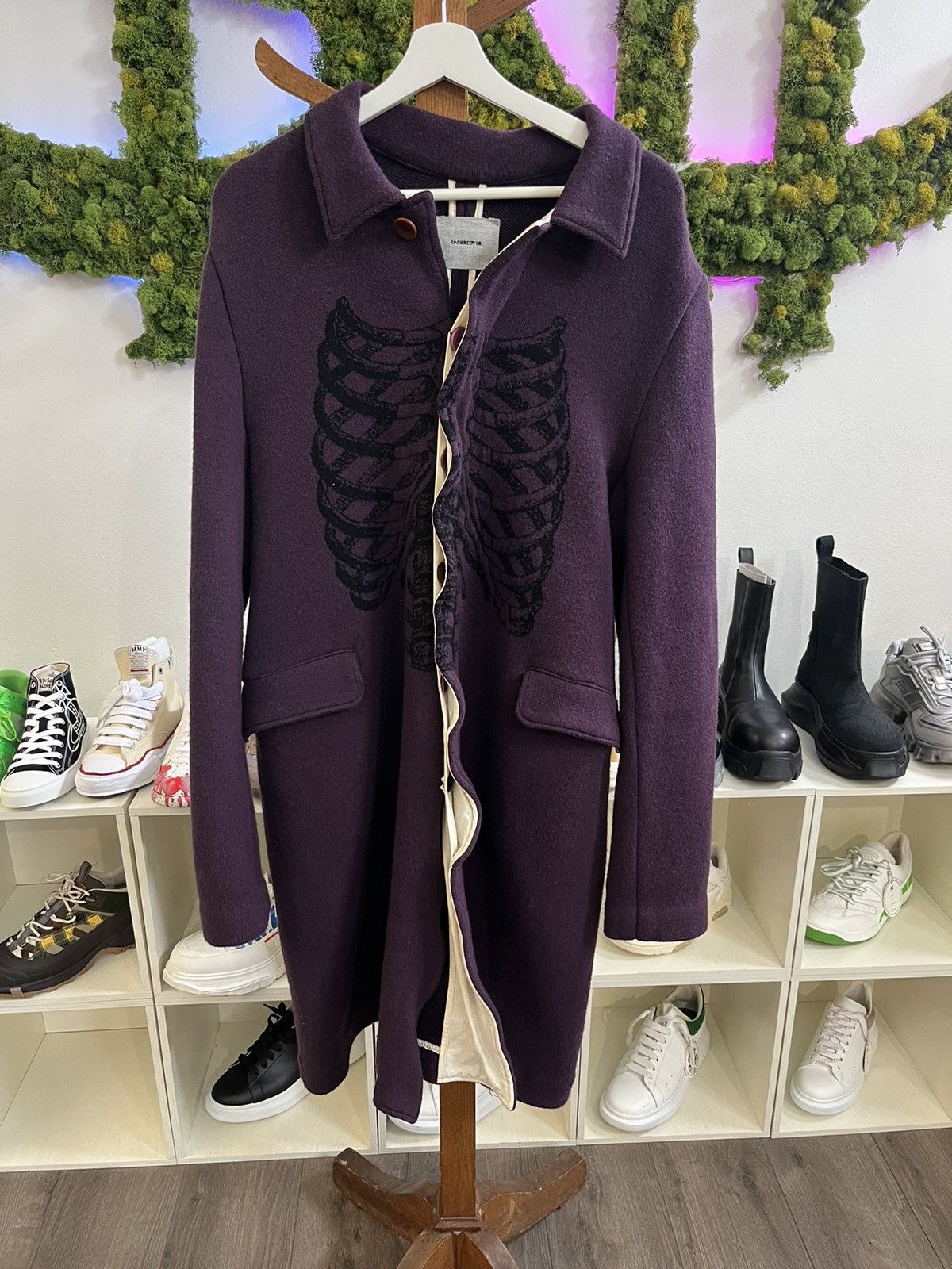image of Undercover Aw/13 Anatomicouture Ribcage Wool Trench in Purple, Men's (Size Large)