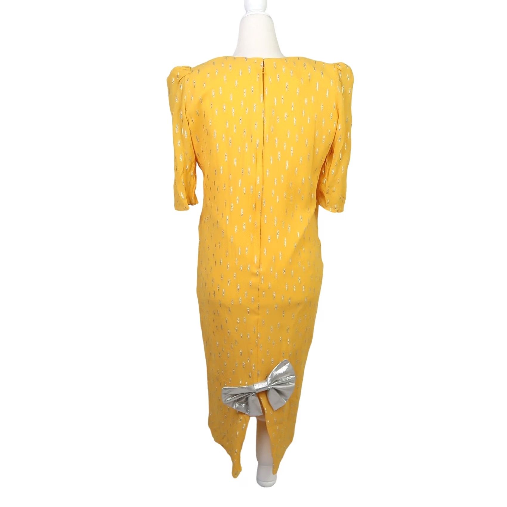Vintage VINTAGE Cream Purse dress M yellow silk and metallic silver midi party 80s Size M / US 6-8 / IT 42-44 - 4 Thumbnail