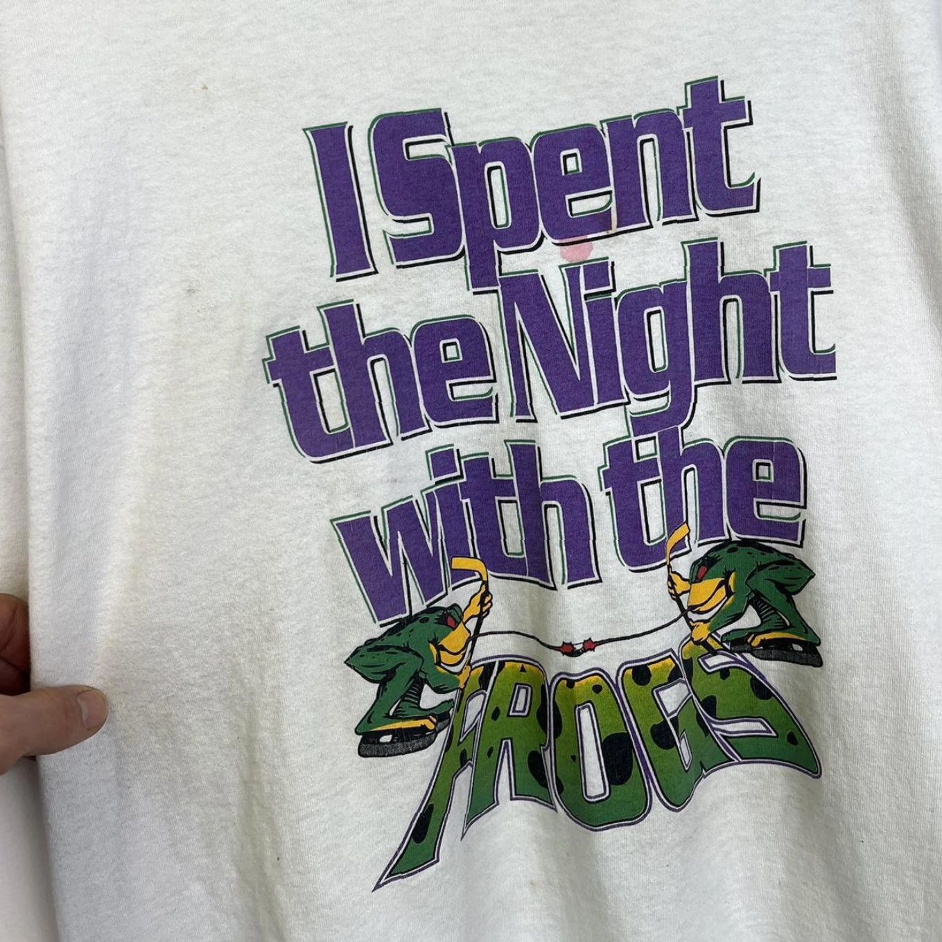 Vintage VINTAGE American Vintage T-Shirt Mens XL White I Spent the Night with the Frogs 80s 90s Size US XL / EU 56 / 4 - 2 Thumbnail