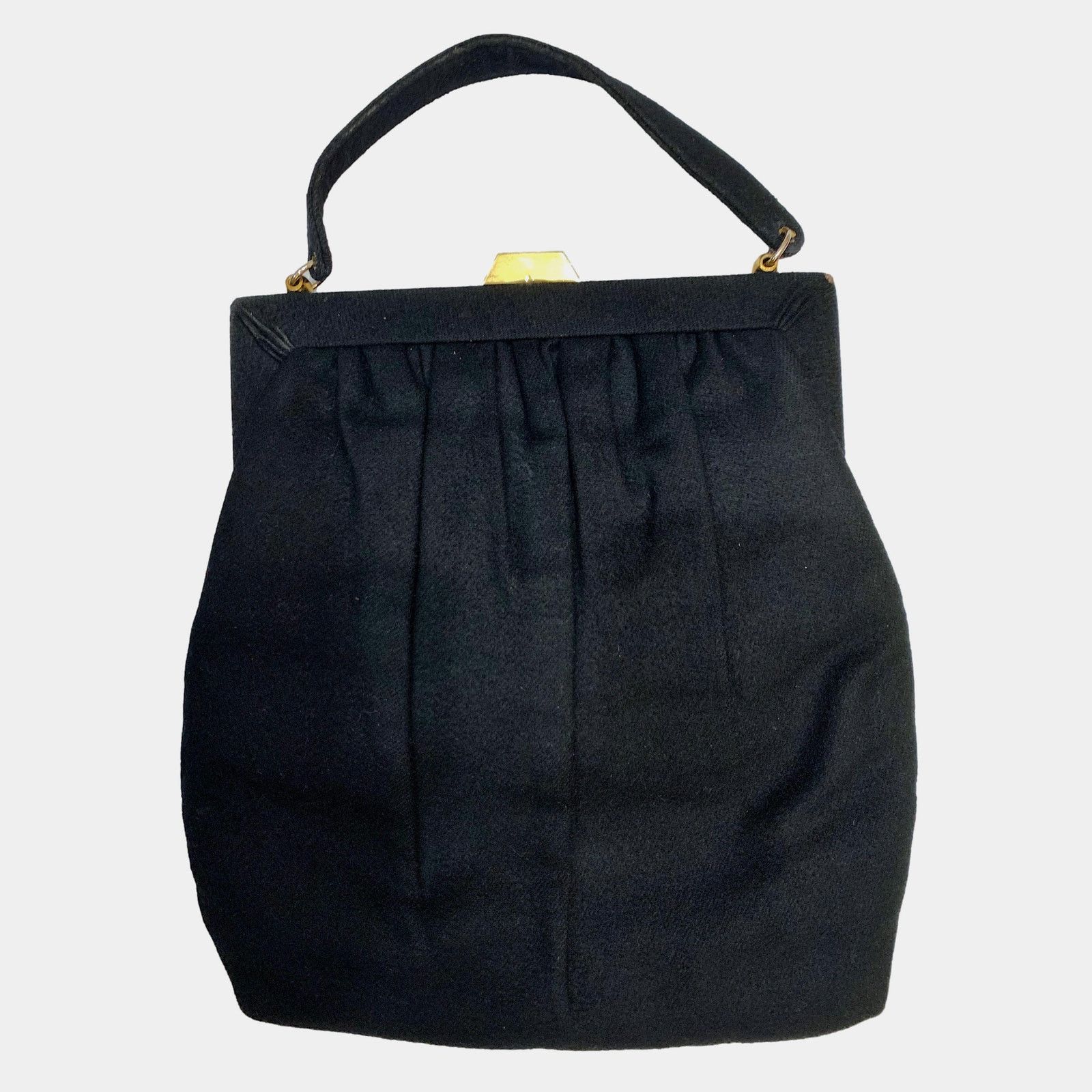 Vintage 40s 50s Chic Long Vertical Black Wool Top Handle Bag Size ONE SIZE - 5 Thumbnail