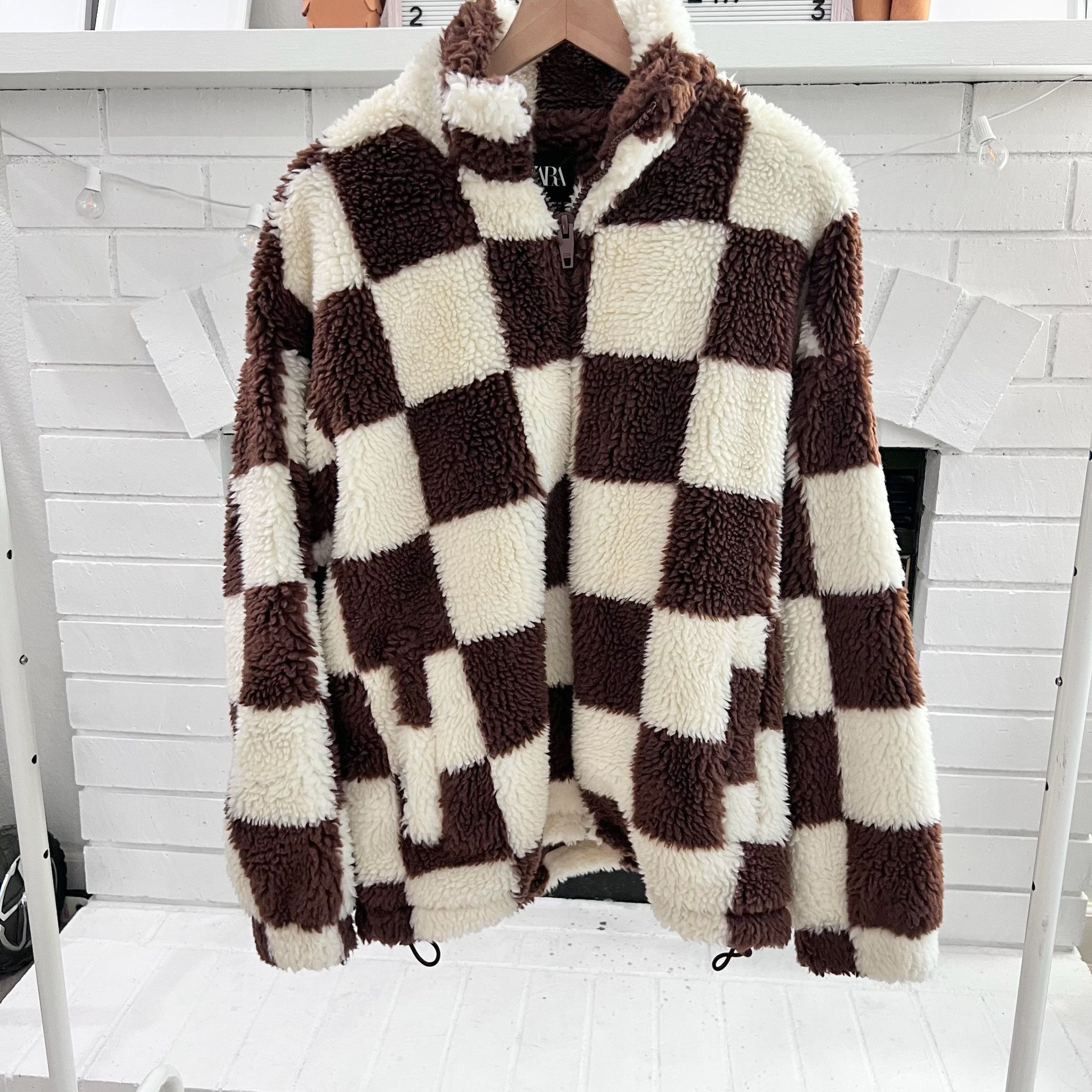 Zara Zara Deep Pile Checkered Fleece Plaid Sherpa Jacket Size US L / EU 52-54 / 3 - 4 Thumbnail