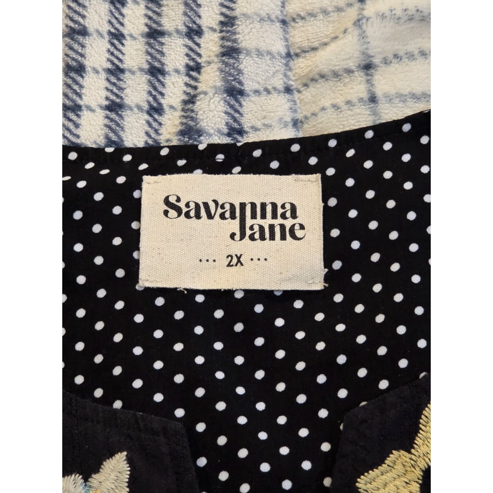 Vintage Savanna Jane Blouse Tunic Black 2XL Womens Embroidered Floral Polka Dot V-Neck 3/4 Sleeve Bohemian Casual Dressy Size XXL / US 16-18 / IT 52-54 - 6 Thumbnail