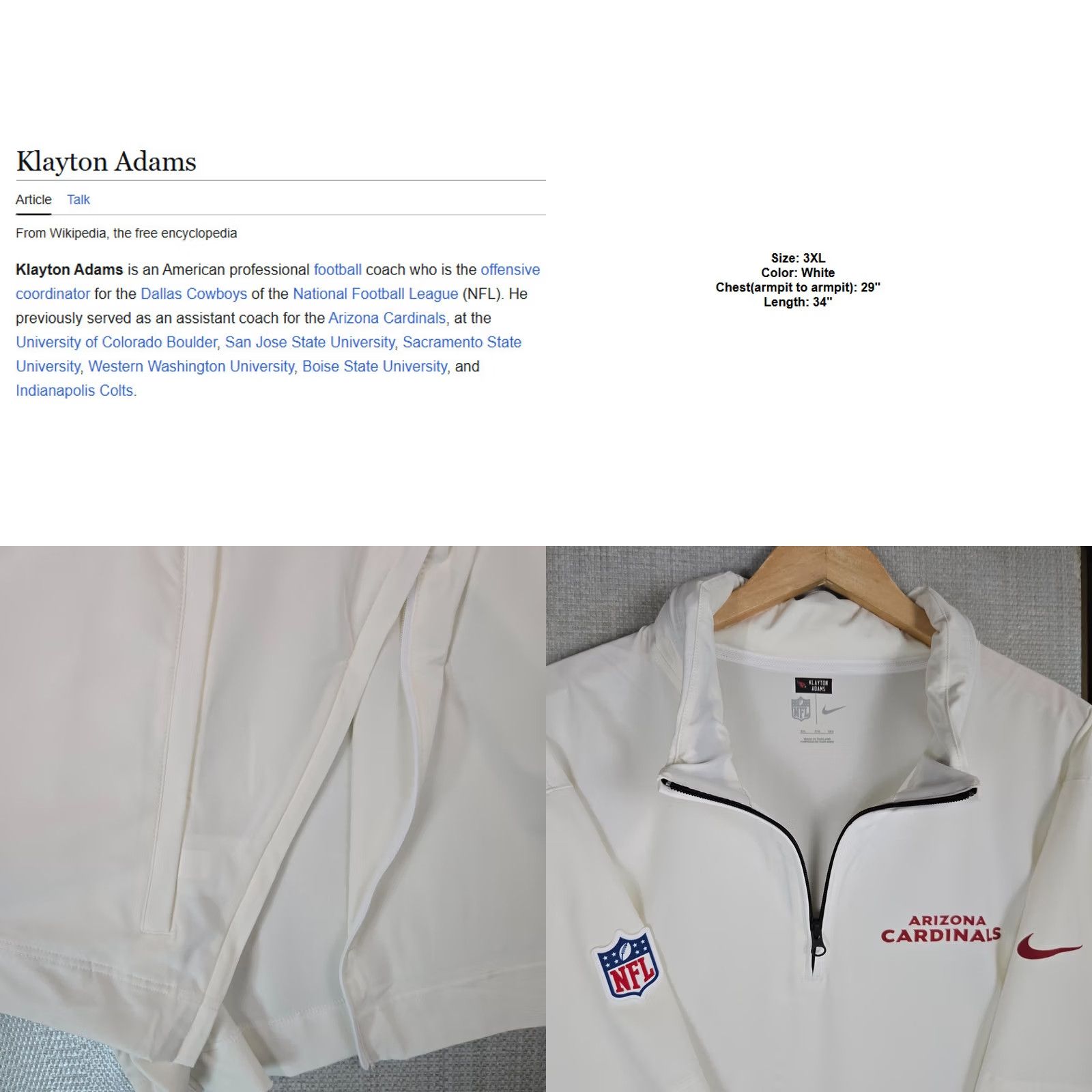 Nike Nike Arizona Cardinals Men's 3XL Windbreaker Jacket Hooded 1/4 Zip Softshell Dri-Fit Centered Klayton Adams Cowboys OC NM Size US XXL / EU 58 / 5 - 9 Thumbnail