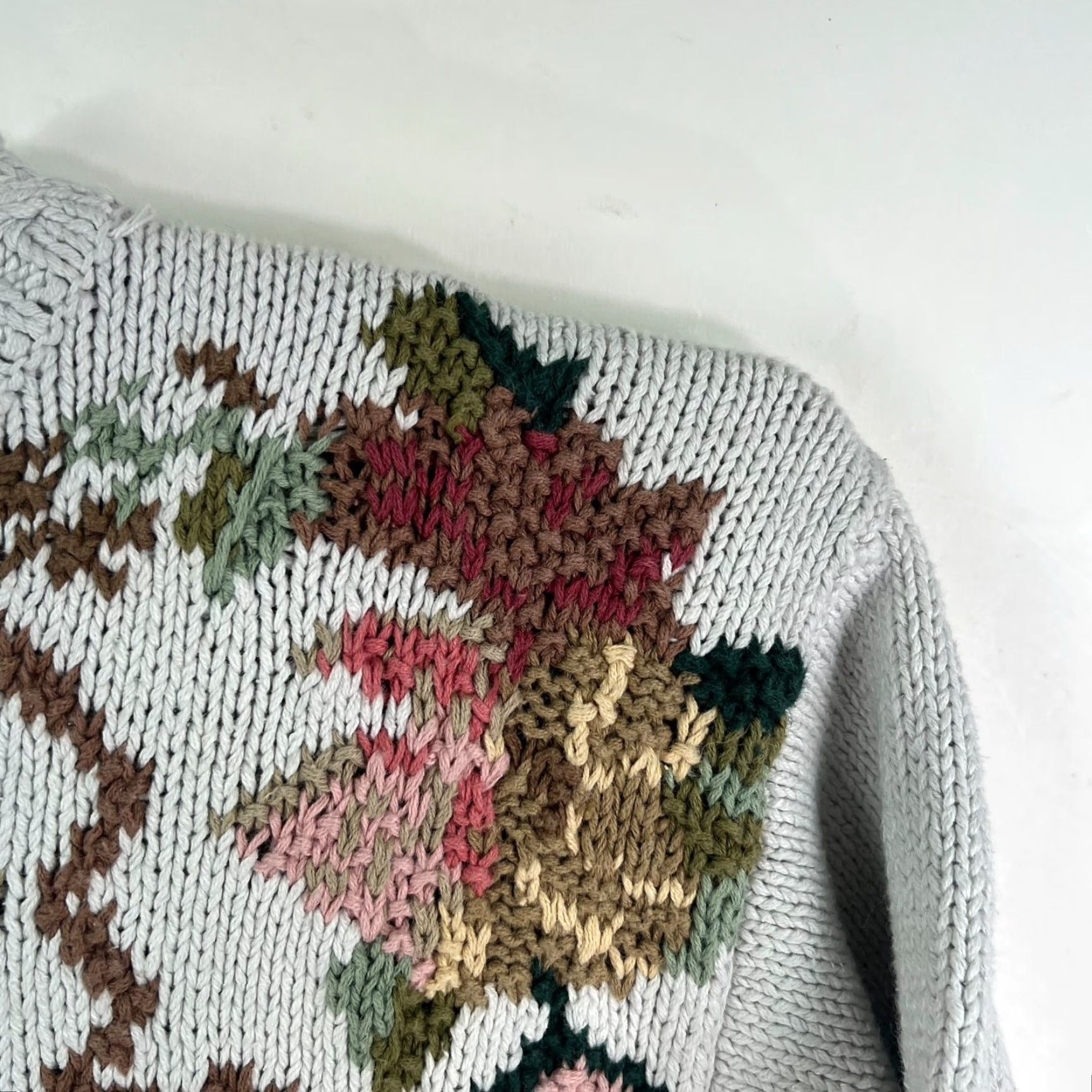 Vintage New Concepts Floral Cotton Blend Knit Sweater Womens Size M Lt Gray/Green Size M / US 6-8 / IT 42-44 - 2 Thumbnail