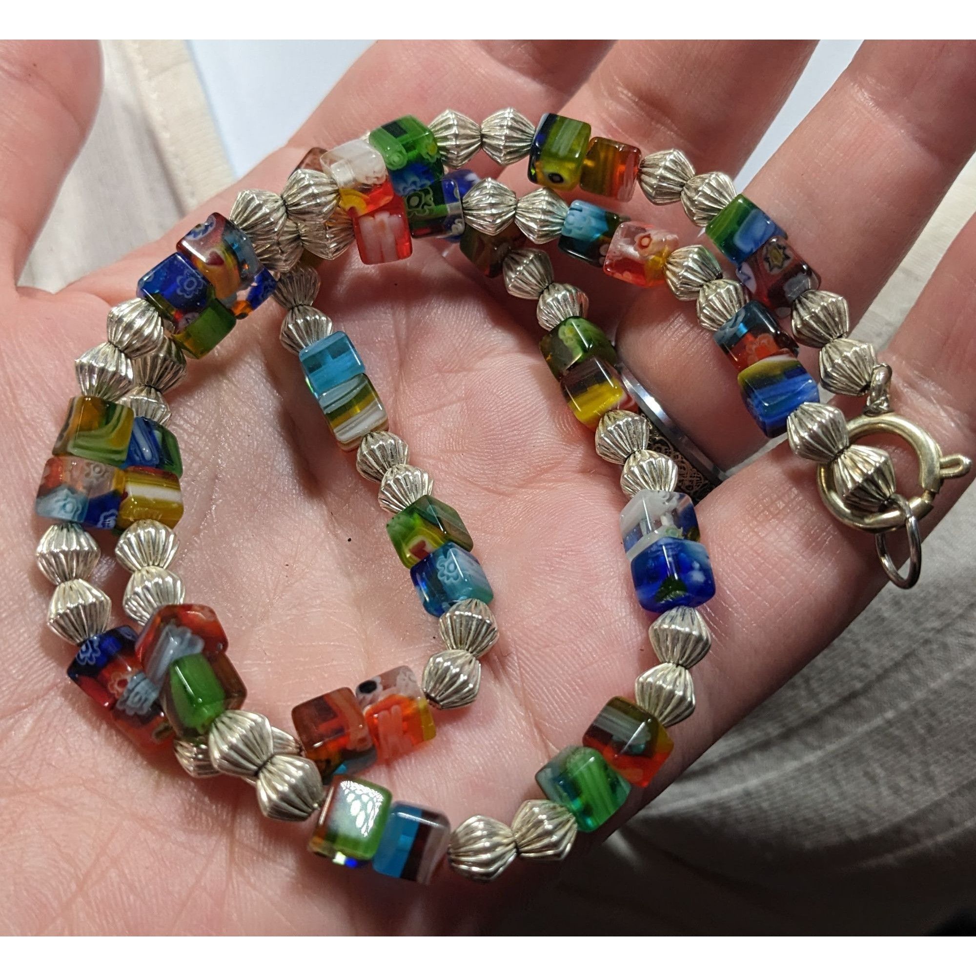 Other Millefiori Glass Cube And Silver Tone Beaded Necklace Size ONE SIZE - 4 Thumbnail