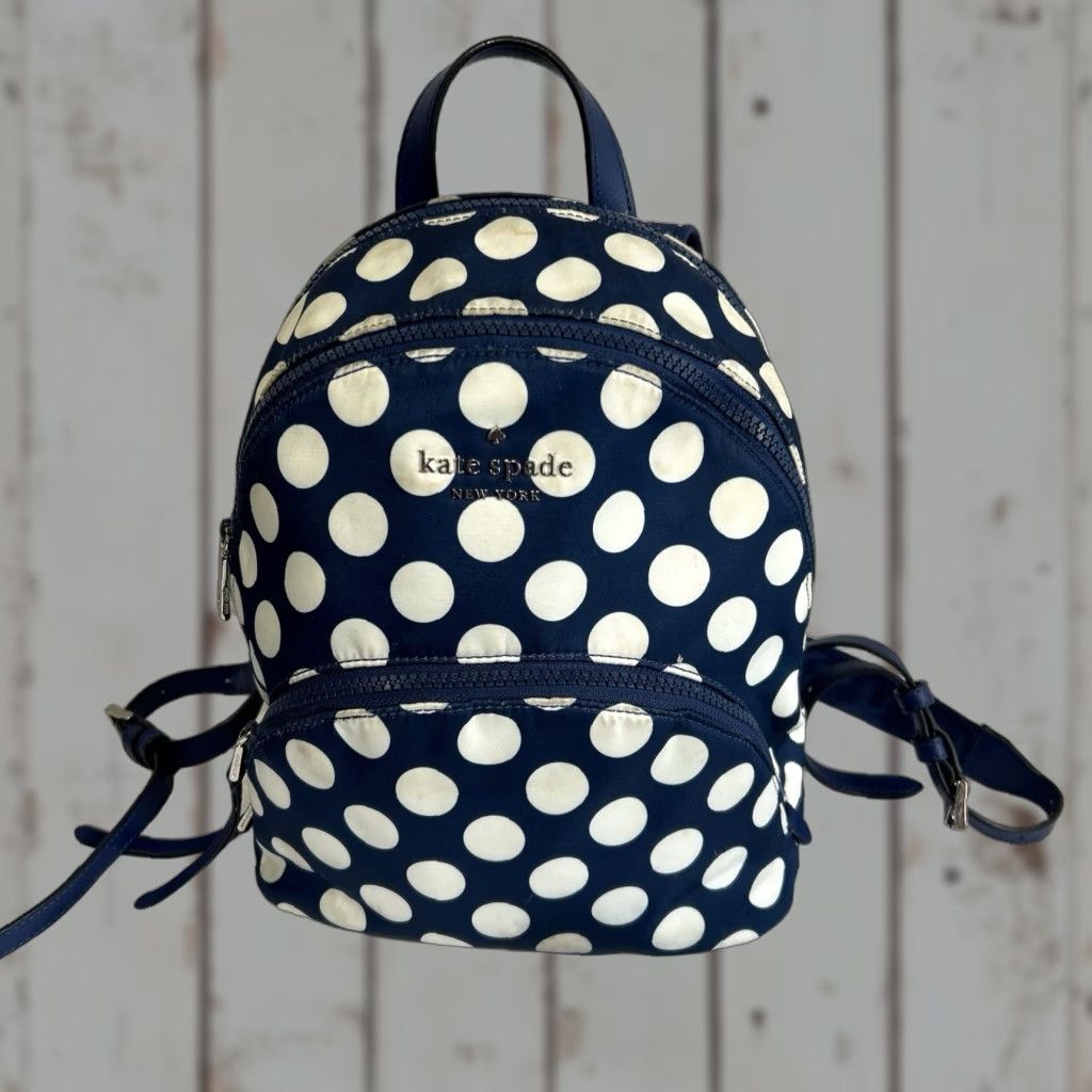 Vintage Kate Spade Karissa Nylon Seaside Small Backpack Blue With Wallet Polka Dot Backpack Women Small Blue Wallet Included Size ONE SIZE - 1 Thumbnail