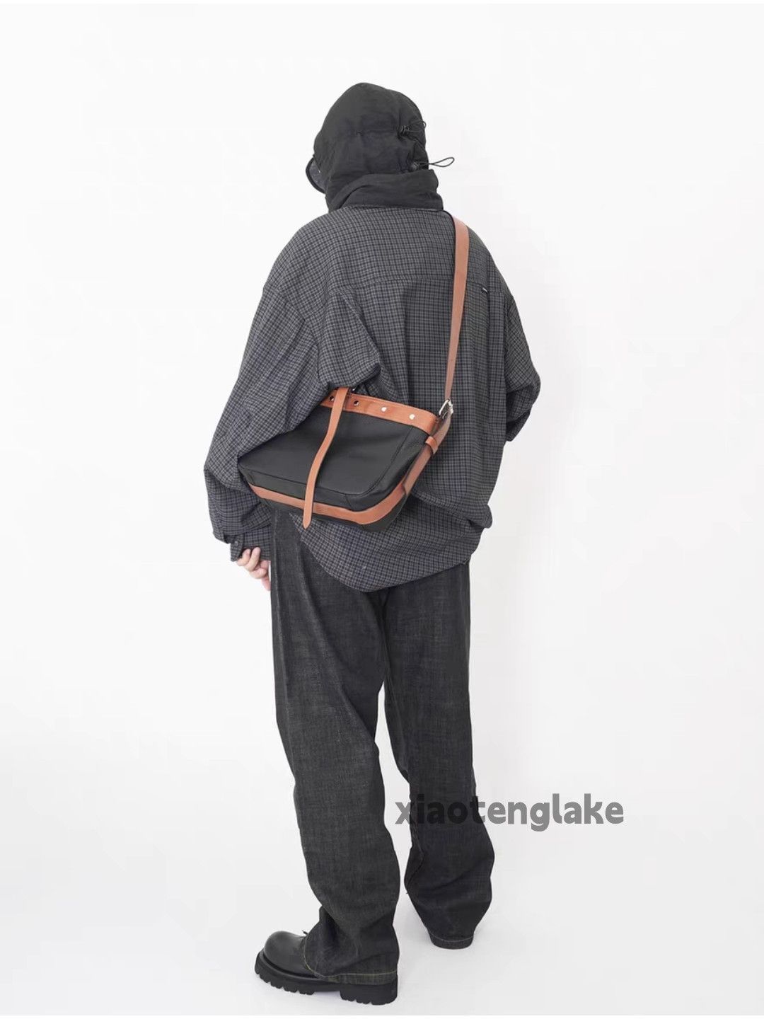 Unisex utility punk hiphop patchwork crossbody bag