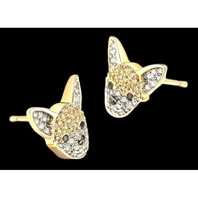 Handmade Chihuahua Earrings New Rhinestones Stainless Steel Posts Dog Size ONE SIZE - 8 Thumbnail